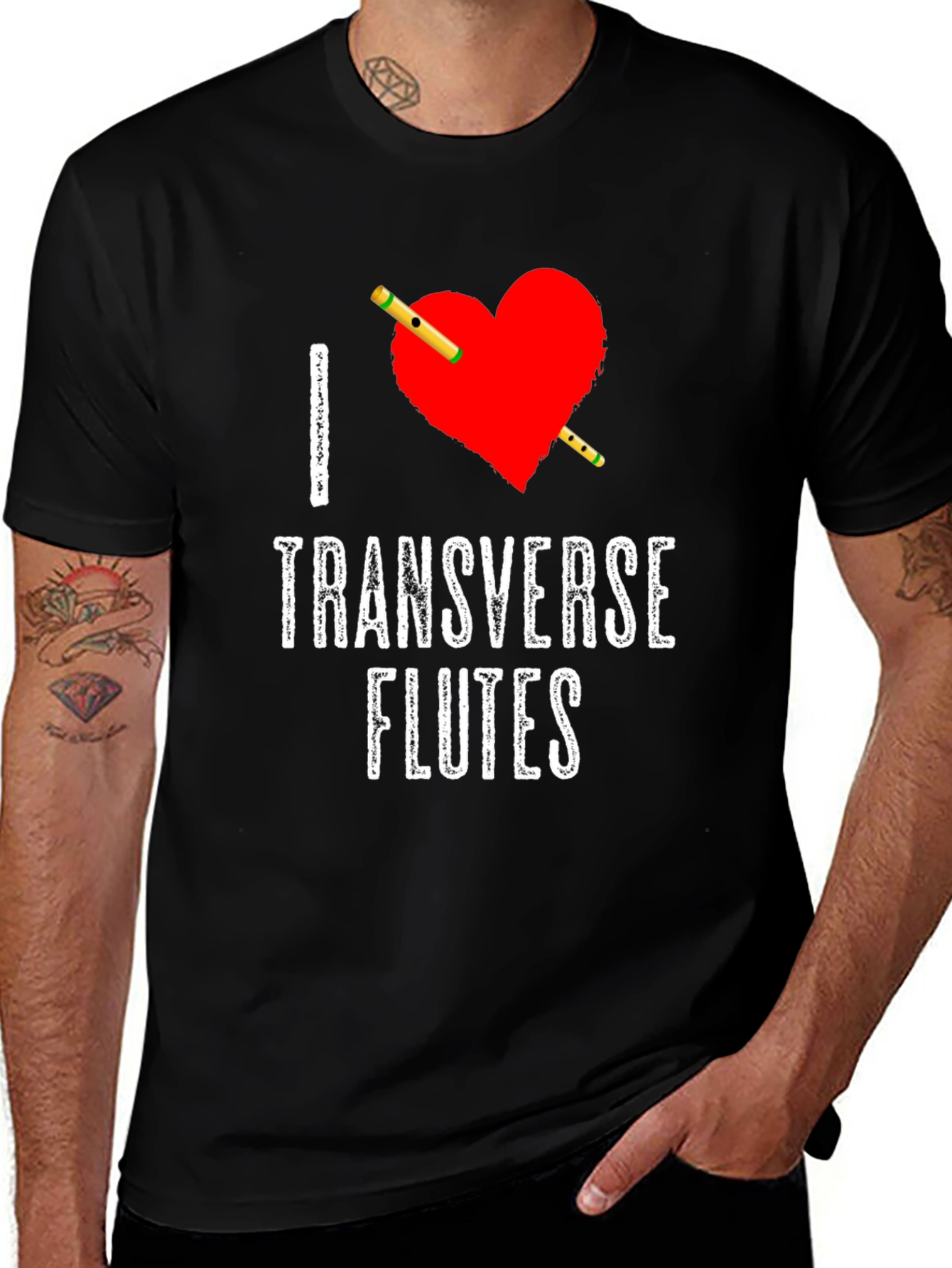 I Heart Transverse Flutes Black T-Shirt