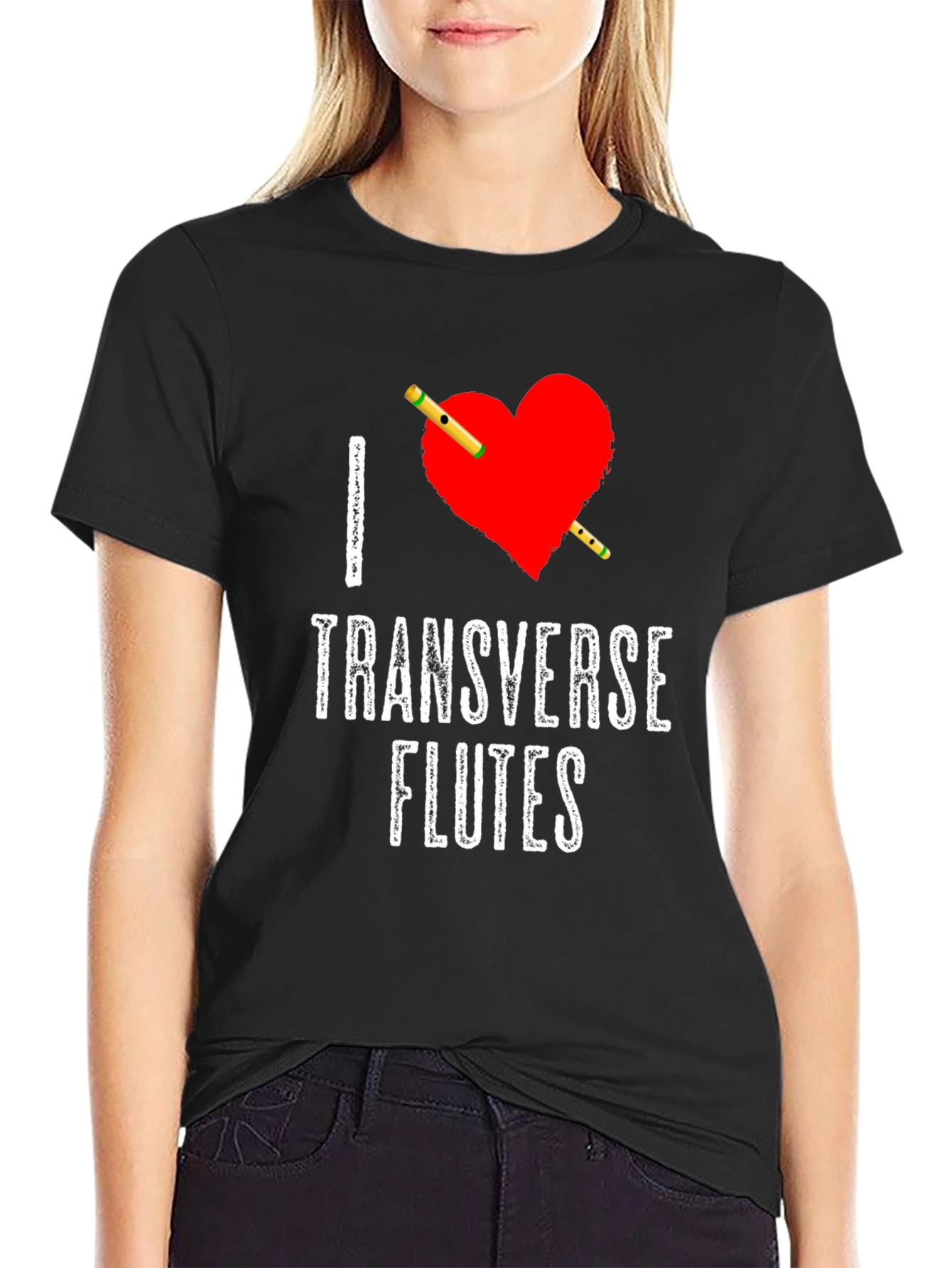 I Heart Transverse Flutes Black T-Shirt