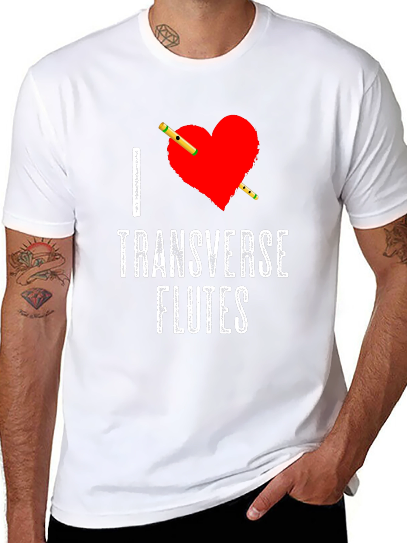 I Heart Transverse Flutes Black T-Shirt