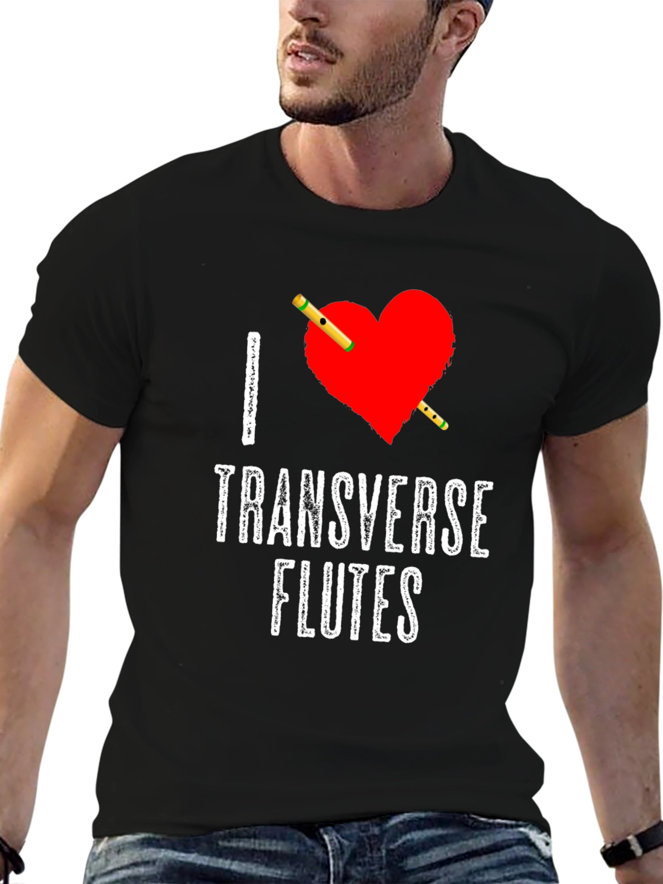 I Heart Transverse Flutes Black T-Shirt