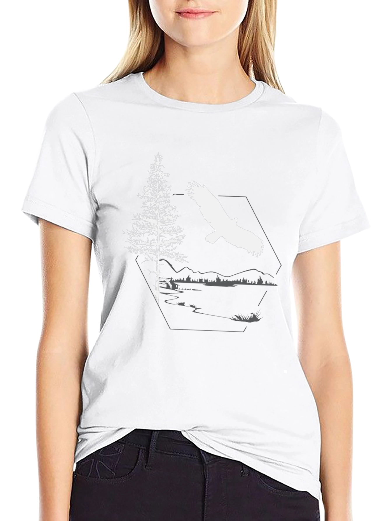 Eagle & Pine Tree Graphic Black T-Shirt