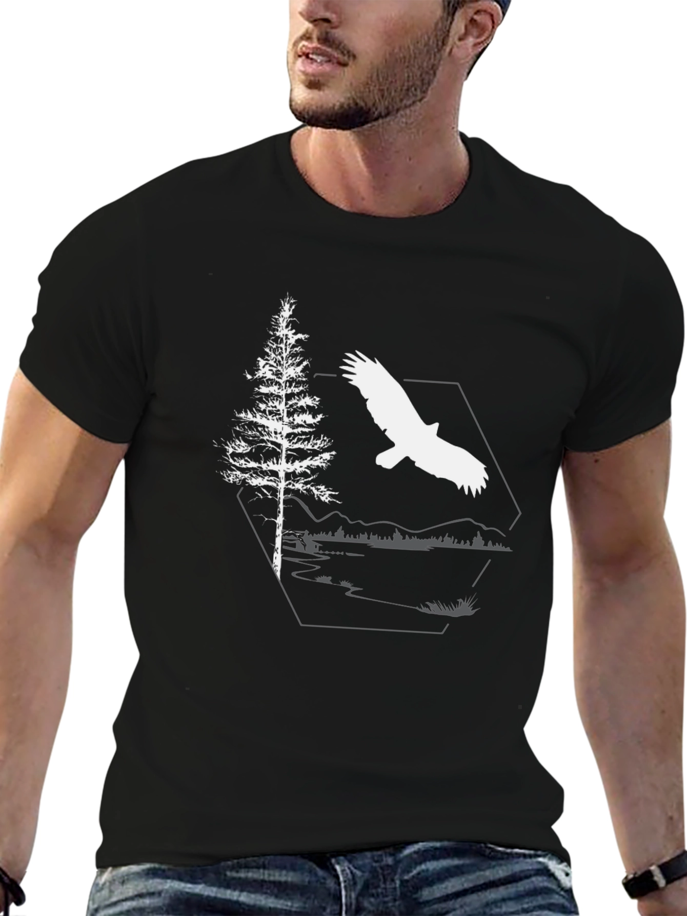 Eagle & Pine Tree Graphic Black T-Shirt