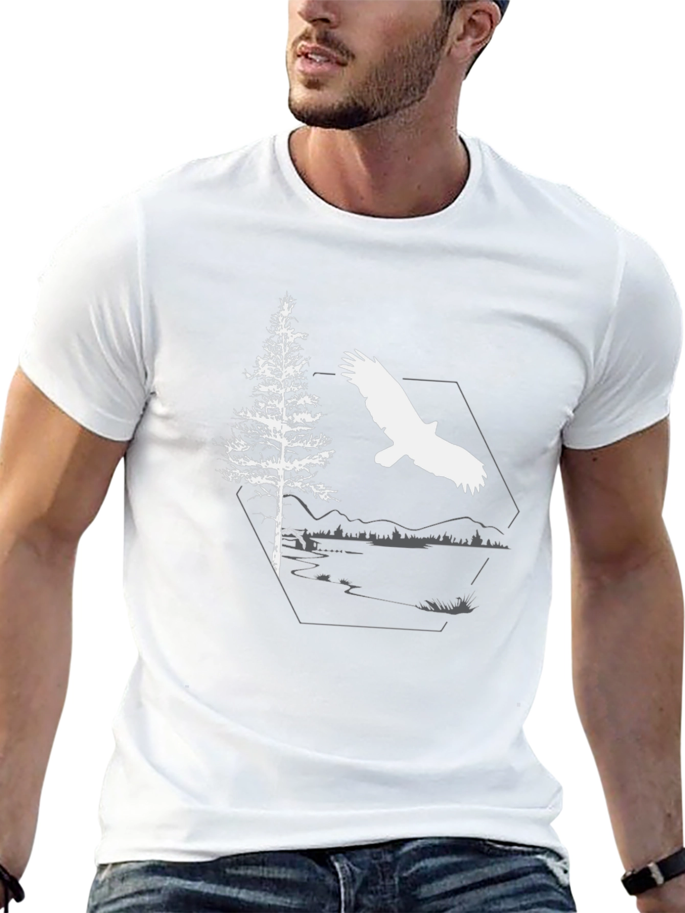 Eagle & Pine Tree Graphic Black T-Shirt