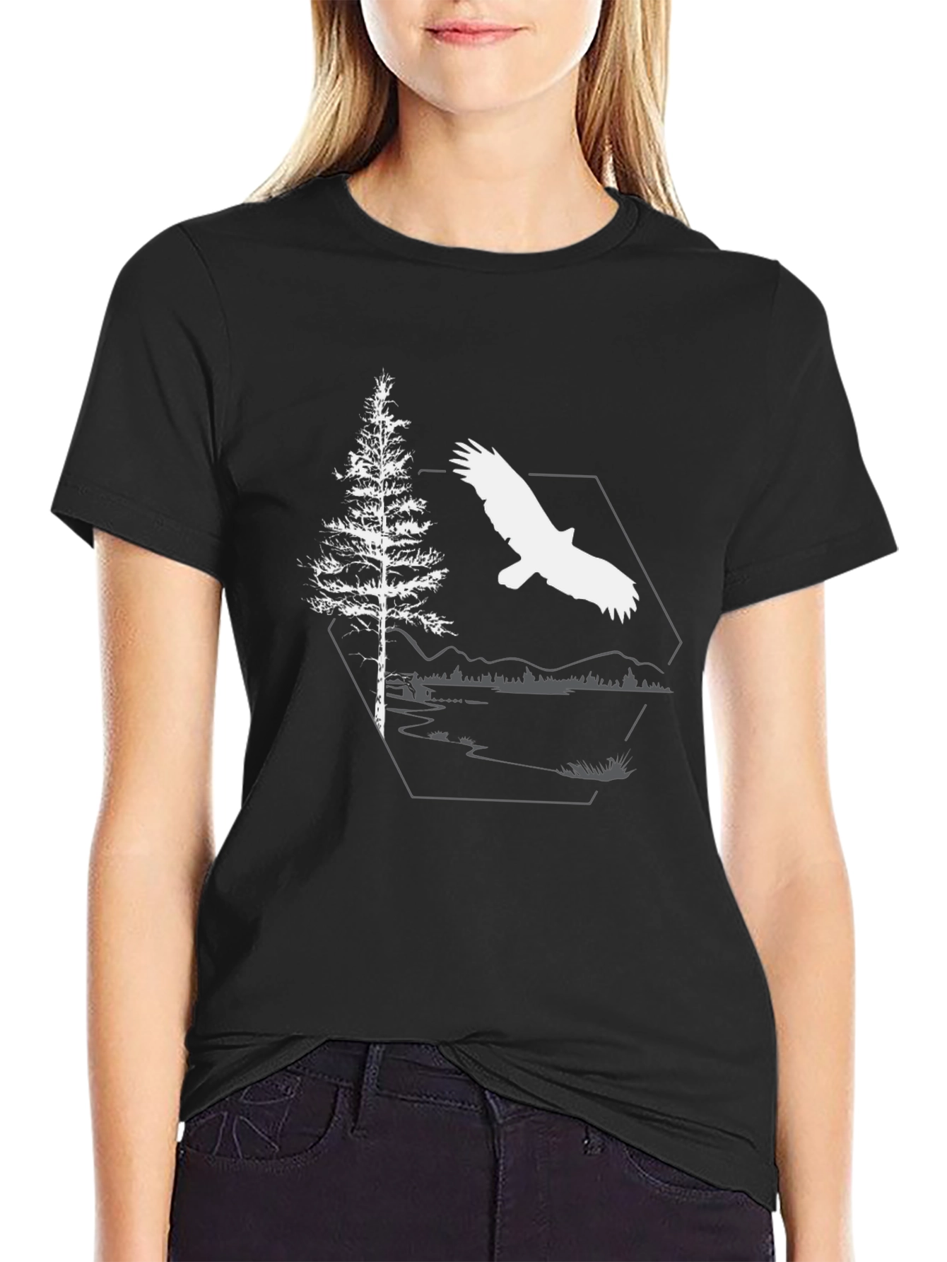 Eagle & Pine Tree Graphic Black T-Shirt