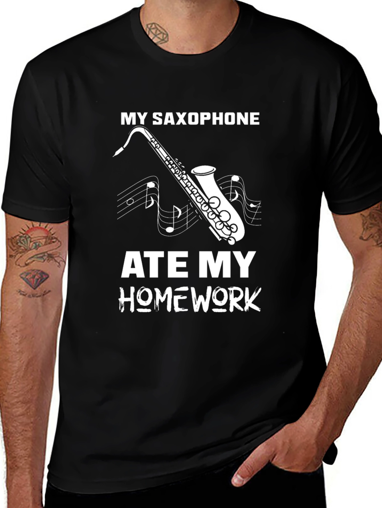 My Saxophone Ate My Homework Black T-Shirt