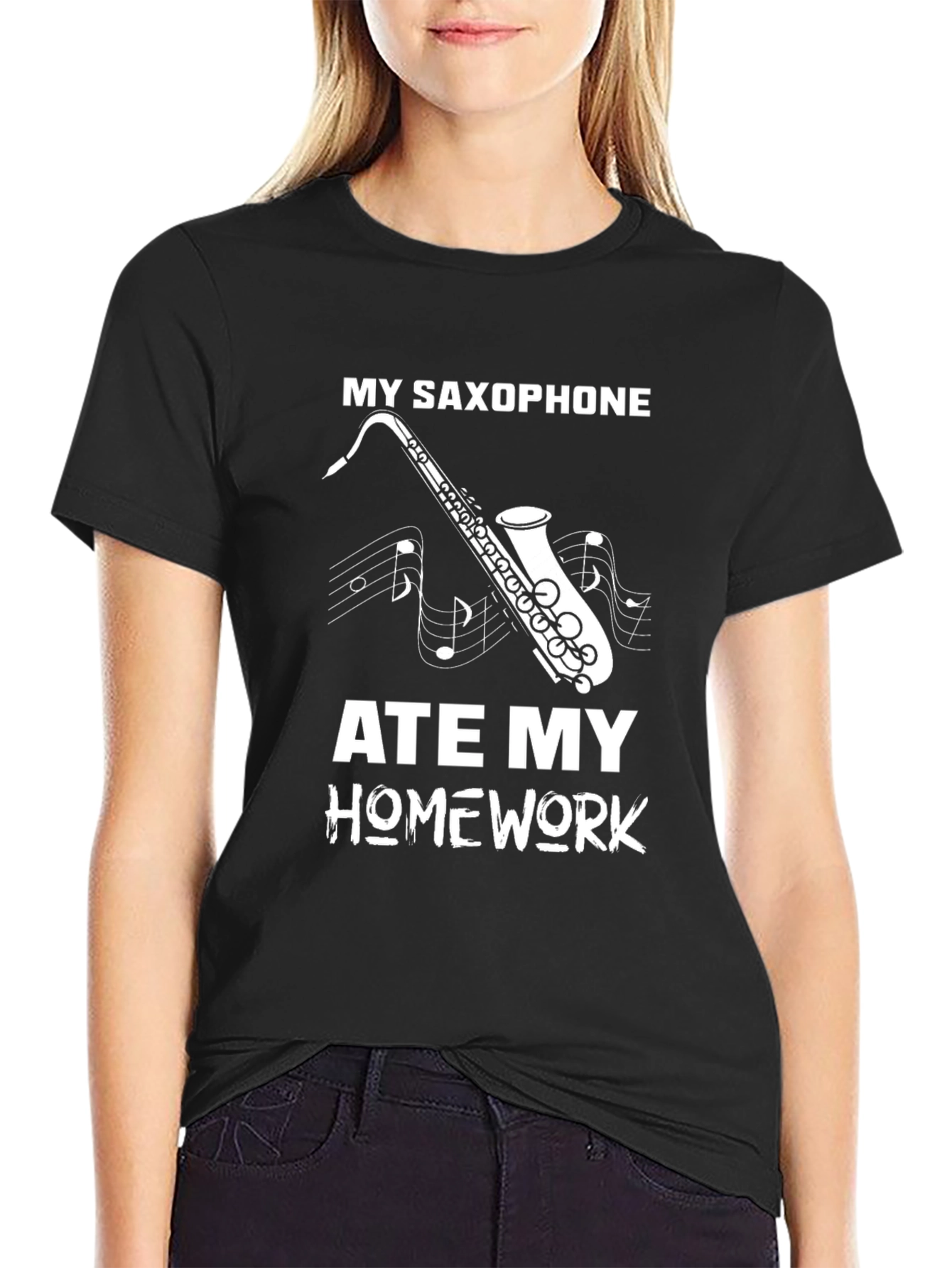 My Saxophone Ate My Homework Black T-Shirt