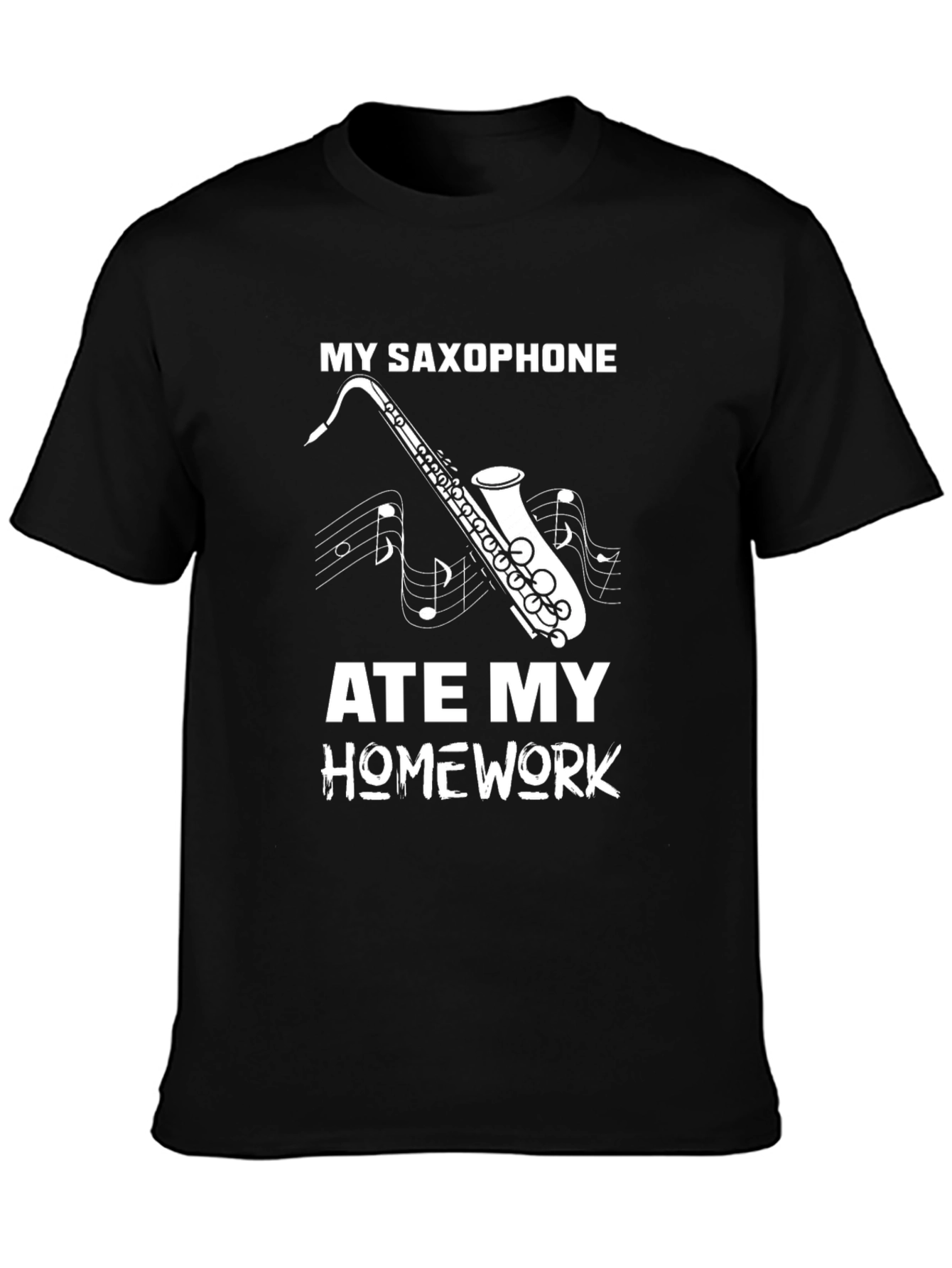 My Saxophone Ate My Homework Black T-Shirt