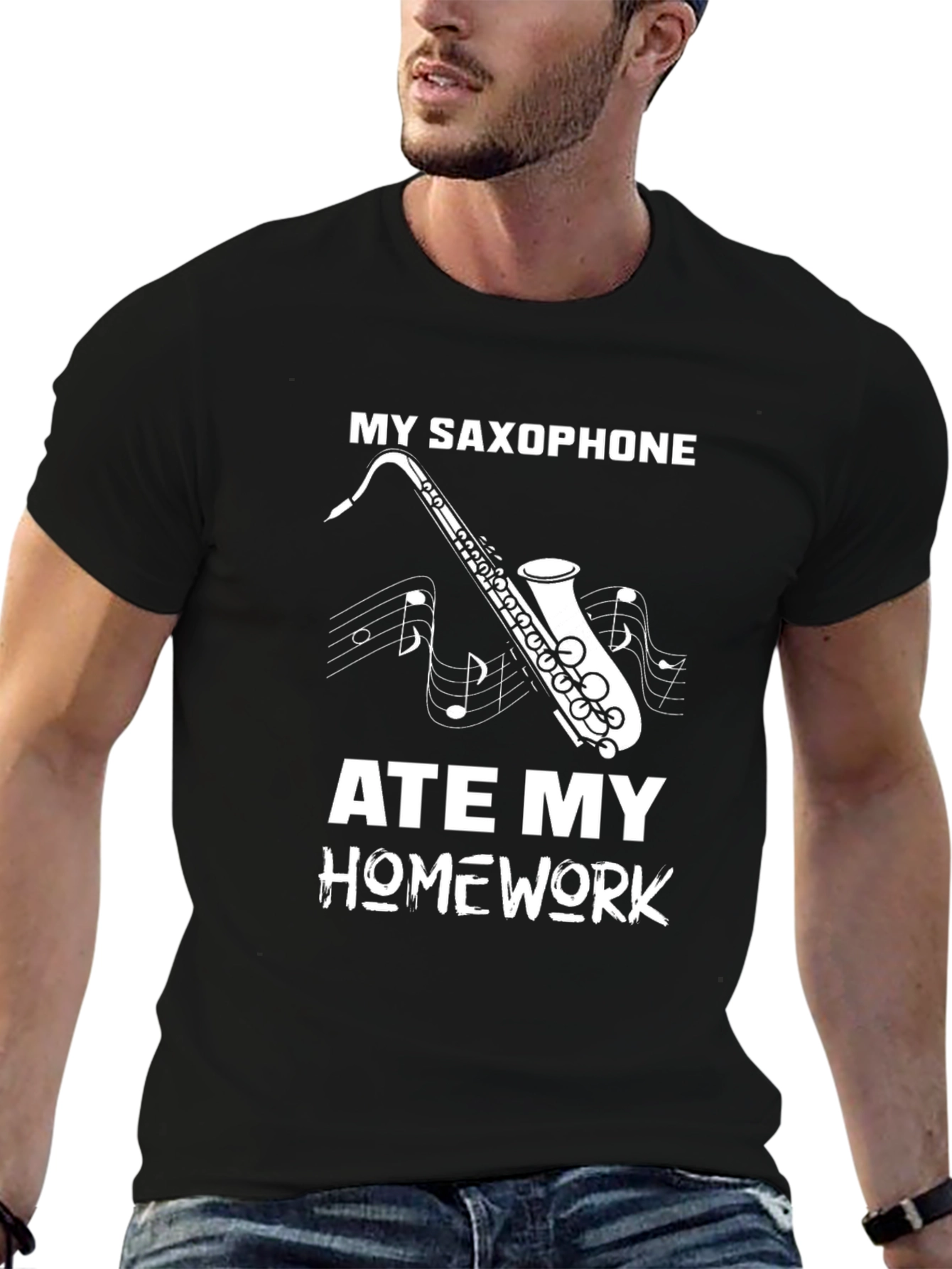 My Saxophone Ate My Homework Black T-Shirt