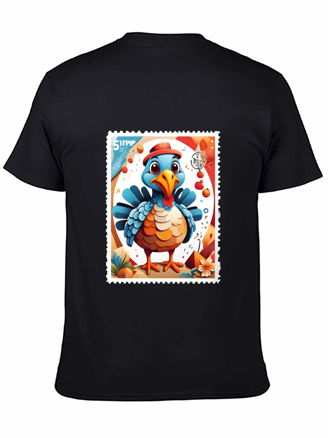 Turkey Stamp Graphic Tee - Black Cotton T-Shirt