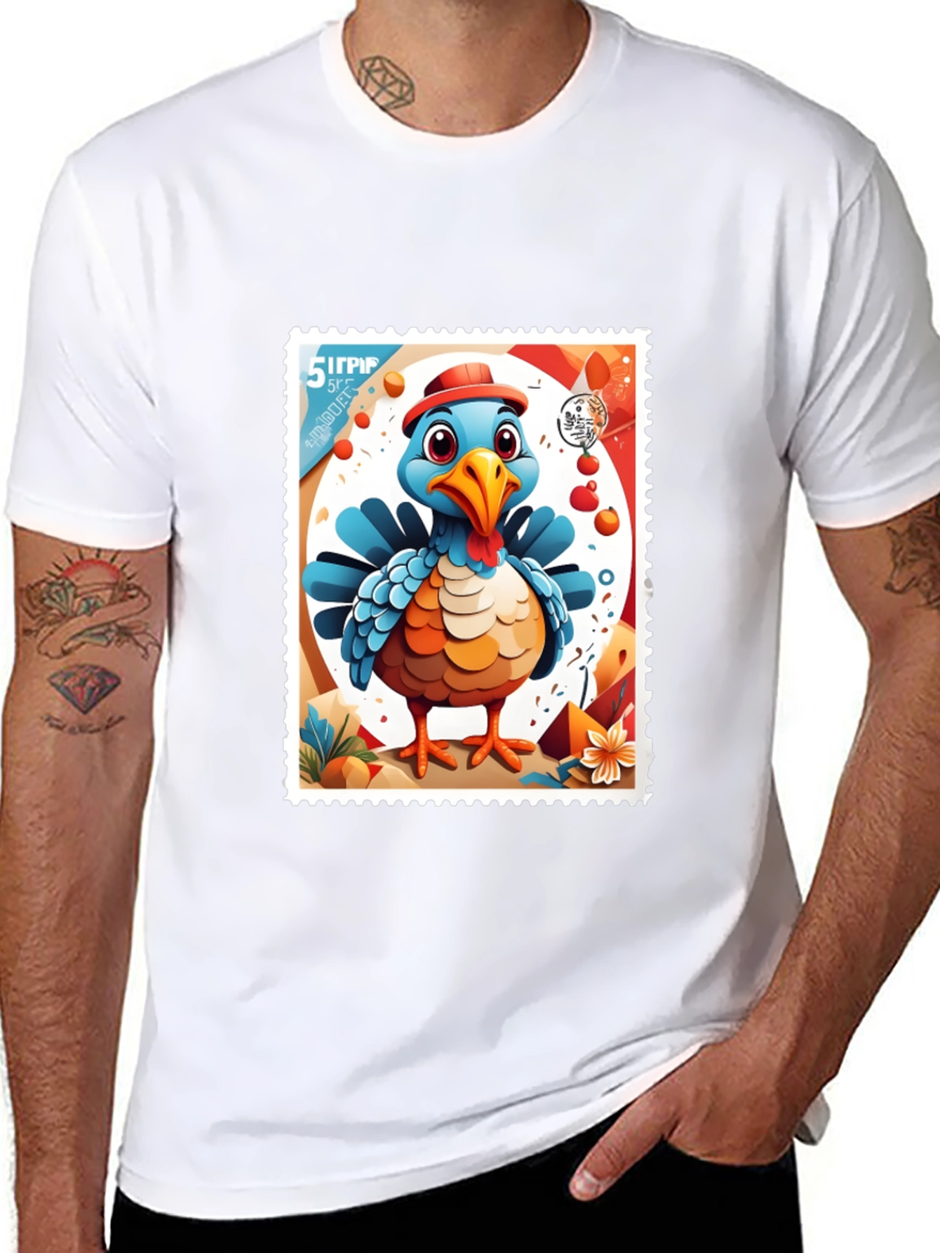 Turkey Stamp Graphic Tee - Black Cotton T-Shirt