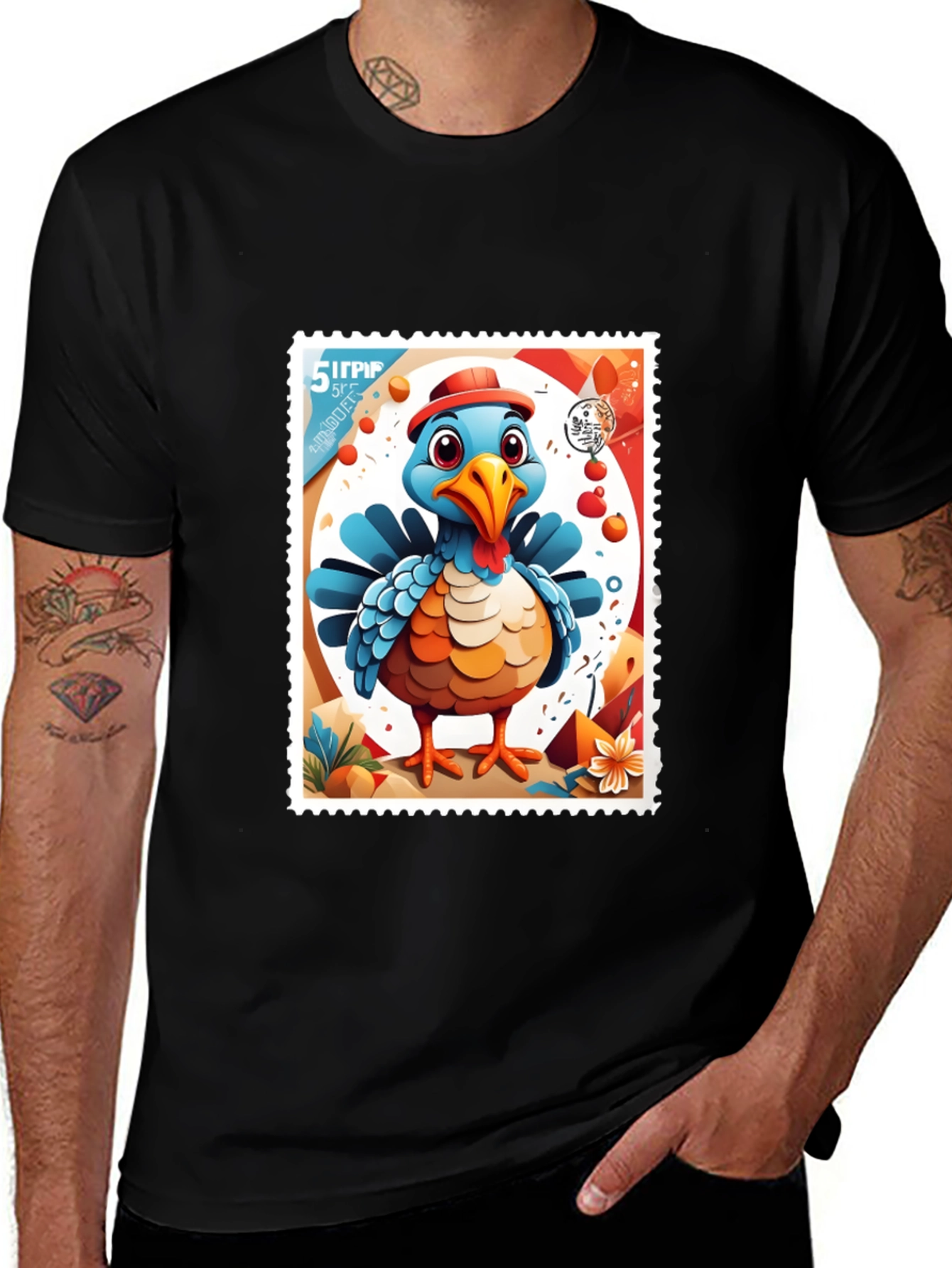 Turkey Stamp Graphic Tee - Black Cotton T-Shirt