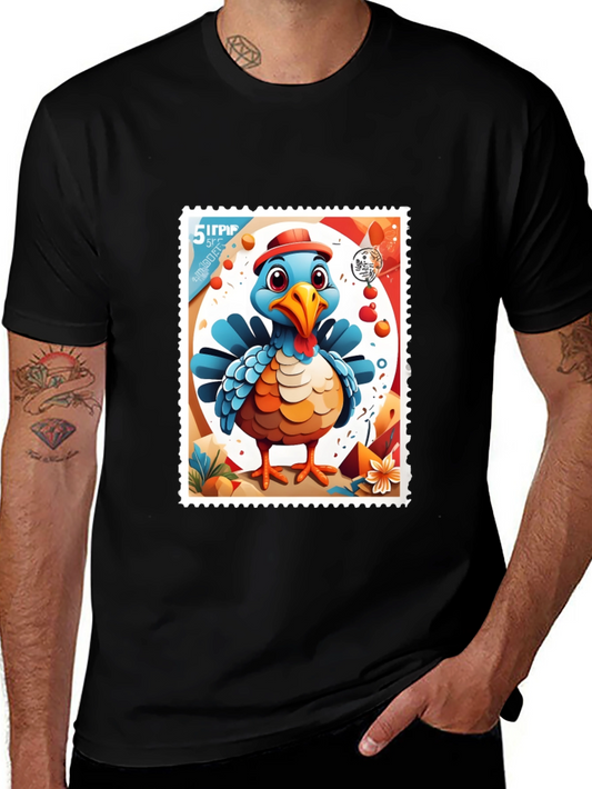 Turkey Stamp Graphic Tee - Black Cotton T-Shirt