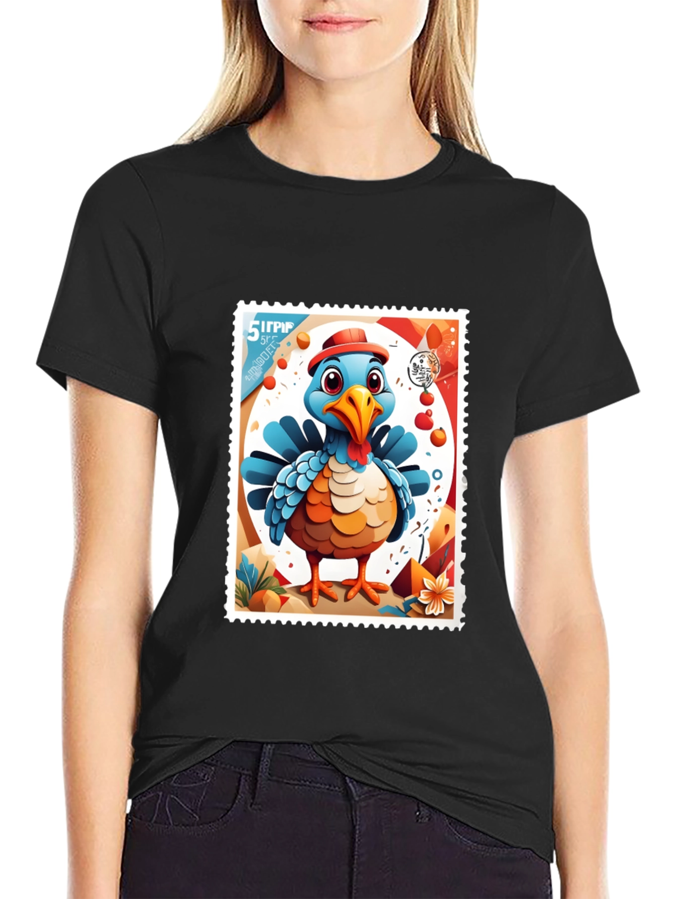 Turkey Stamp Graphic Tee - Black Cotton T-Shirt