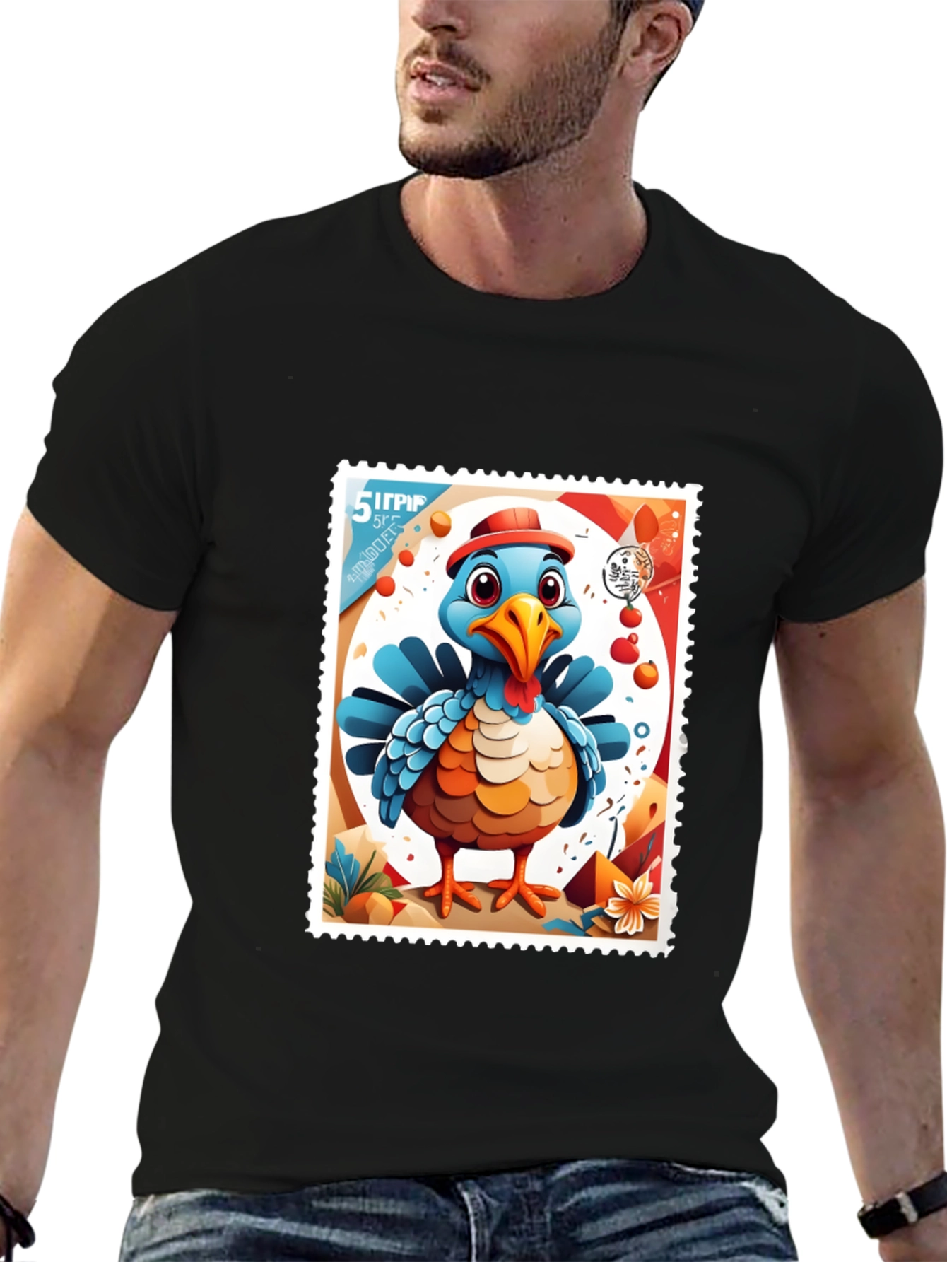 Turkey Stamp Graphic Tee - Black Cotton T-Shirt