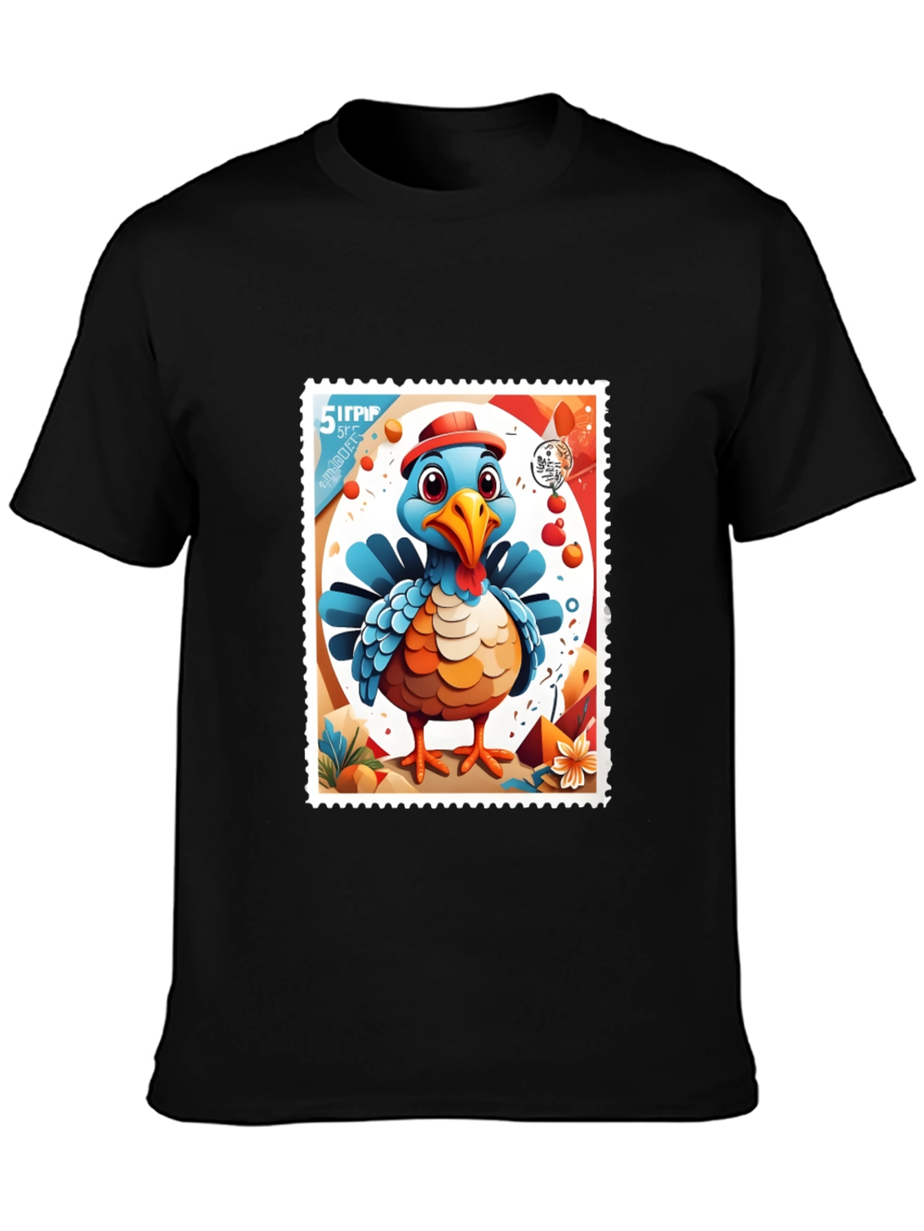 Turkey Stamp Graphic Tee - Black Cotton T-Shirt