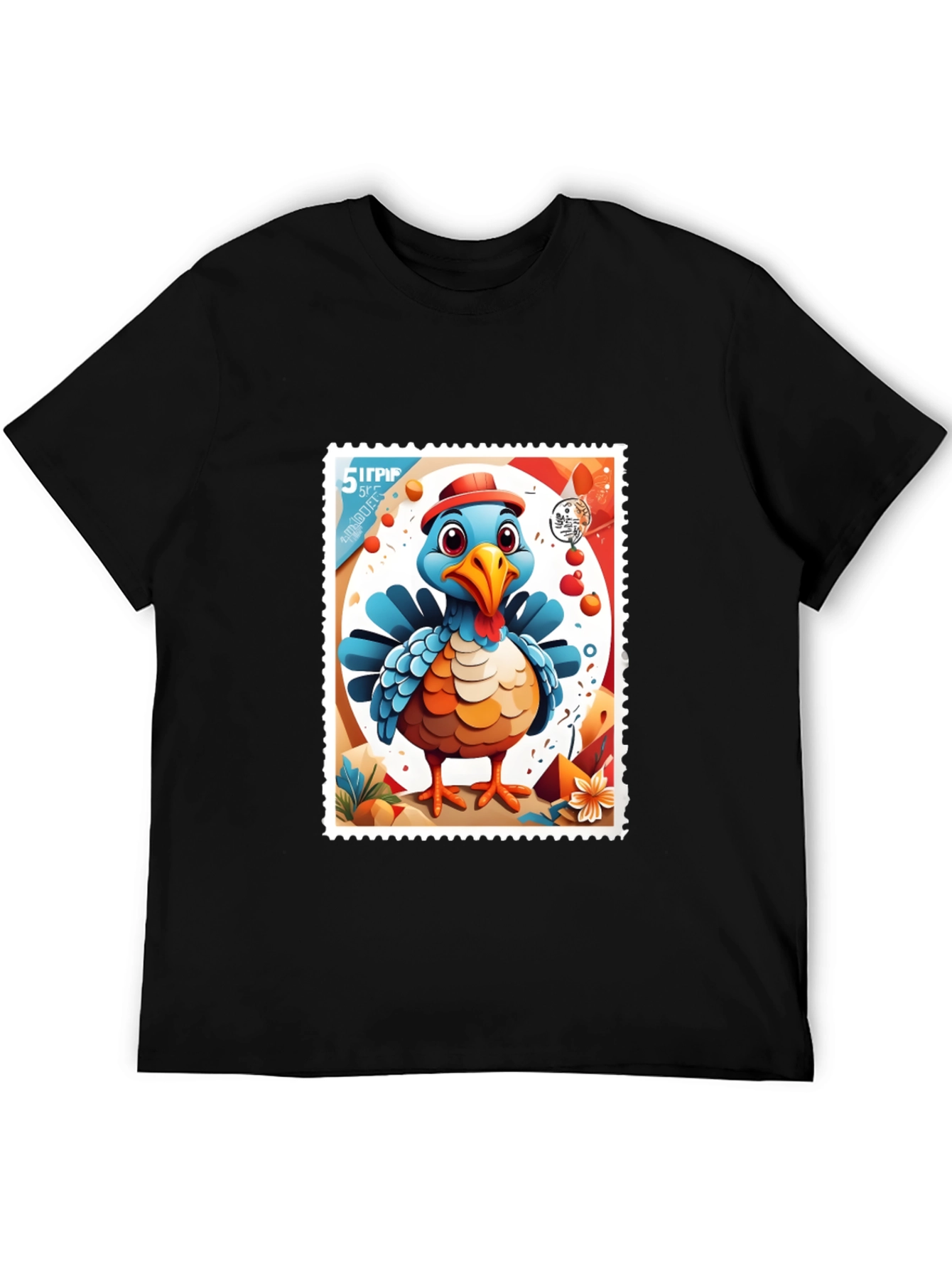 Turkey Stamp Graphic Tee - Black Cotton T-Shirt