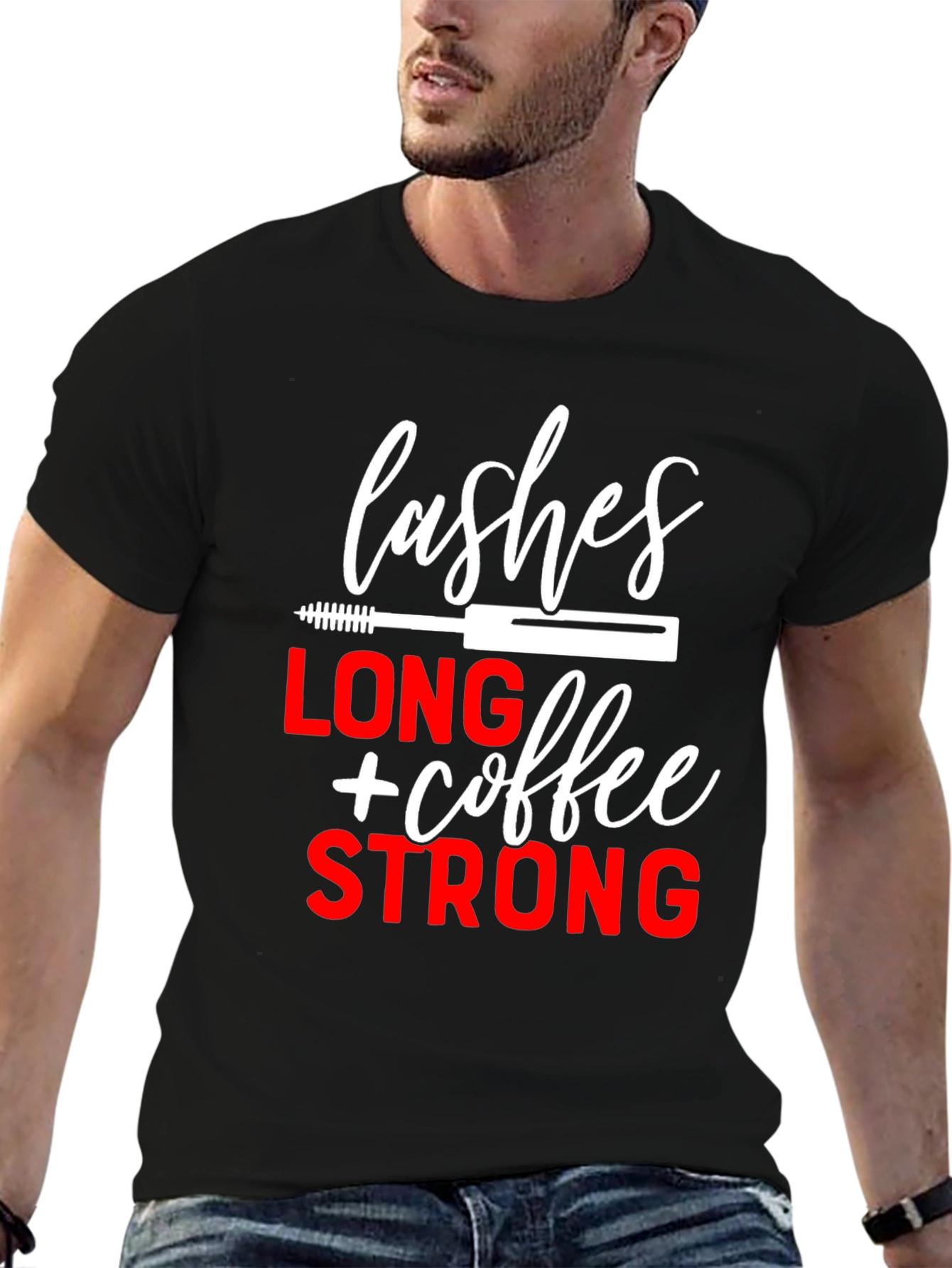 Lashes Long Coffee Strong Black Graphic Tee