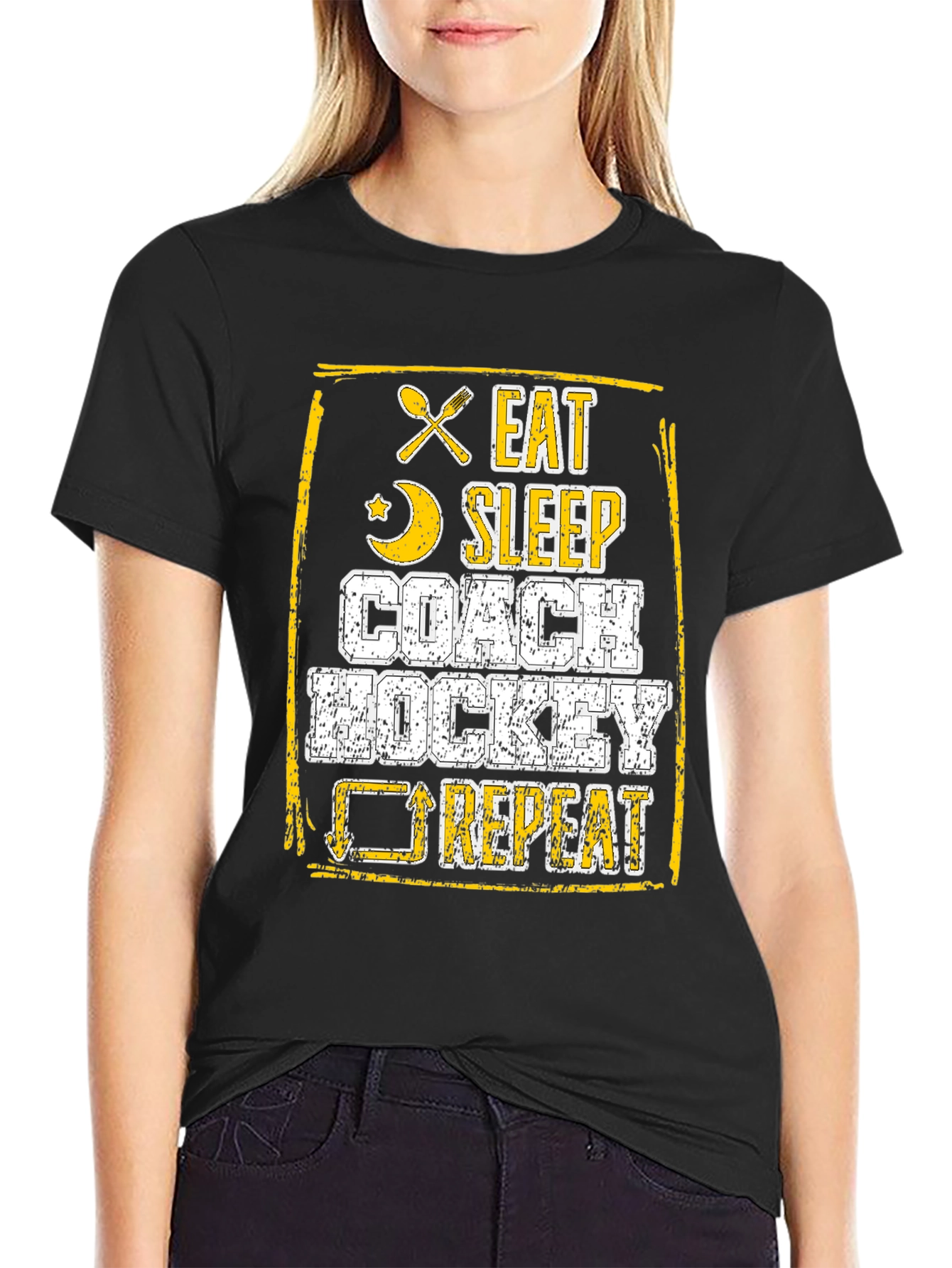 Eat Sleep Coach Hockey Repeat Graphic Tee