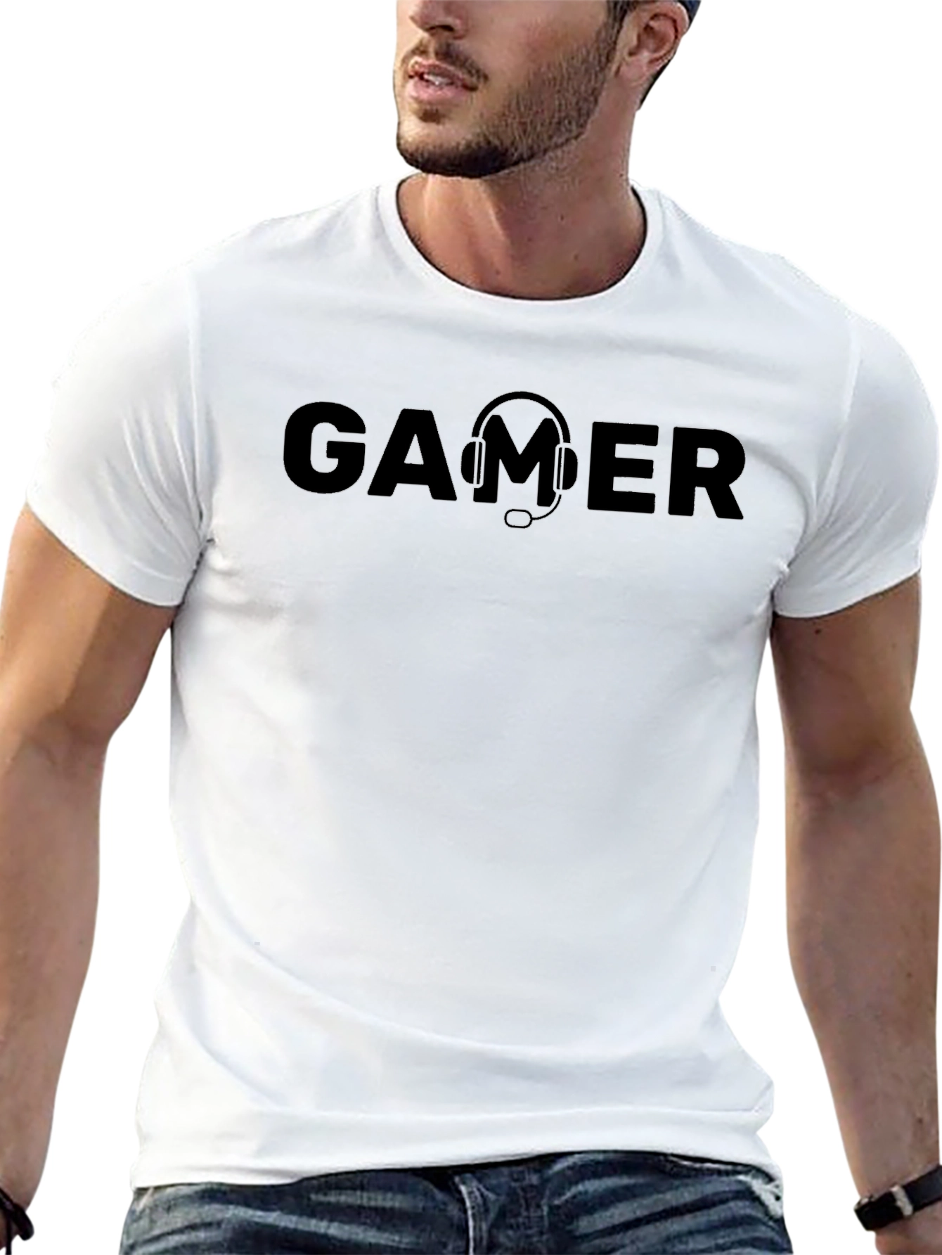 Gamer Headset Graphic Tee - Black Casual T-Shirt