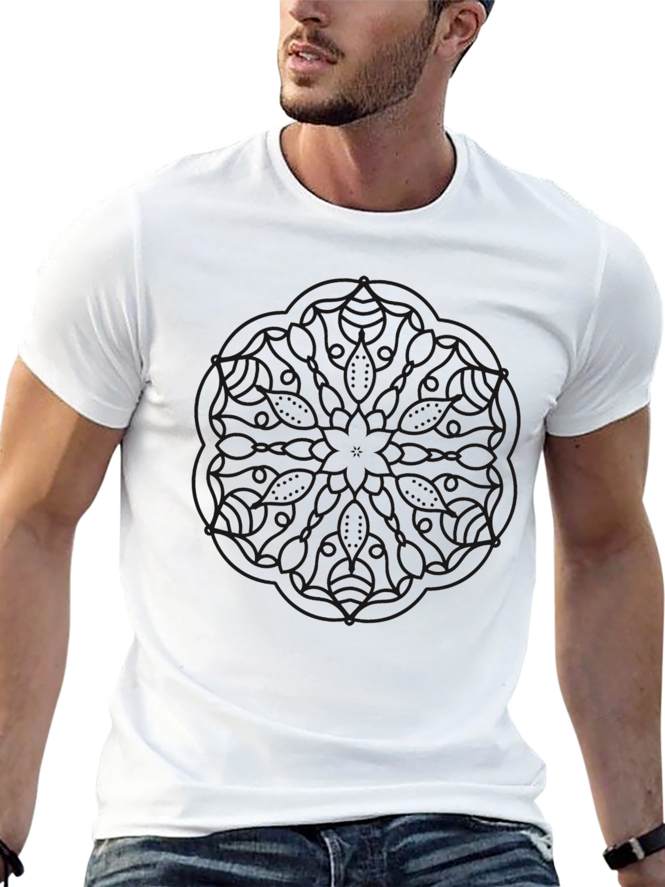 Black Graphic Tee - Modern Mandala Design
