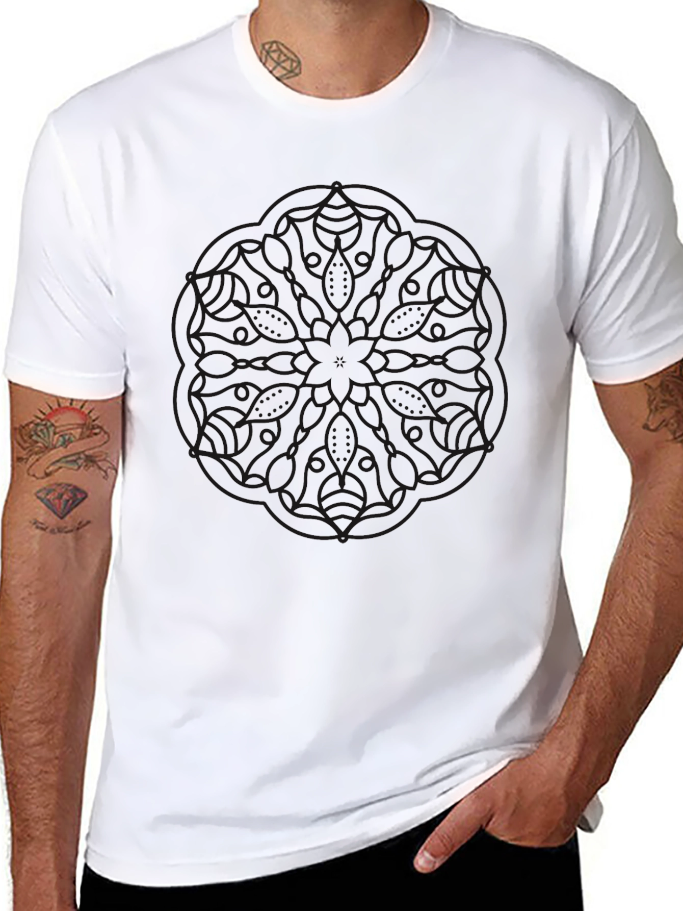 Black Graphic Tee - Modern Mandala Design