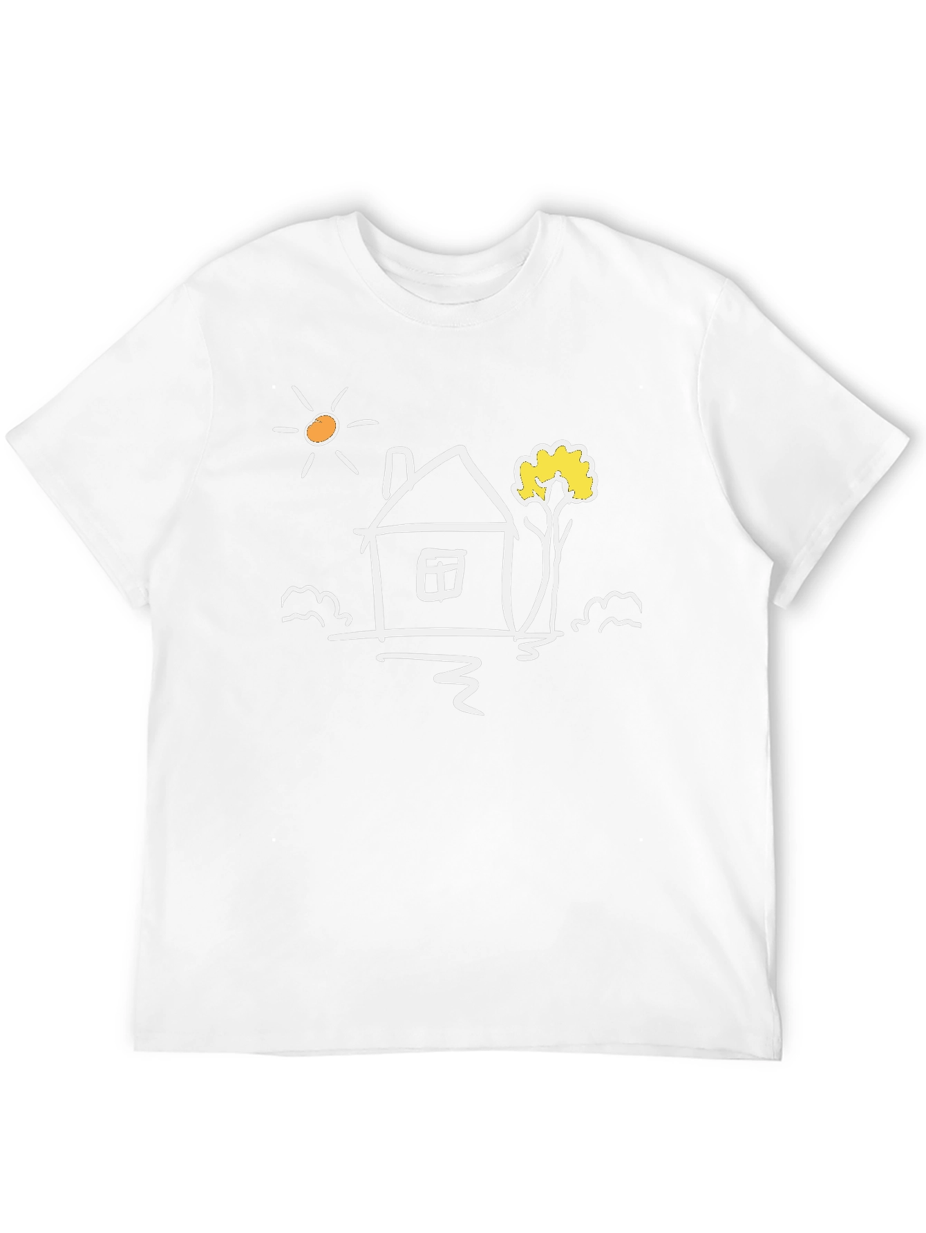 Black Cotton Tee with Whimsical House Graphic