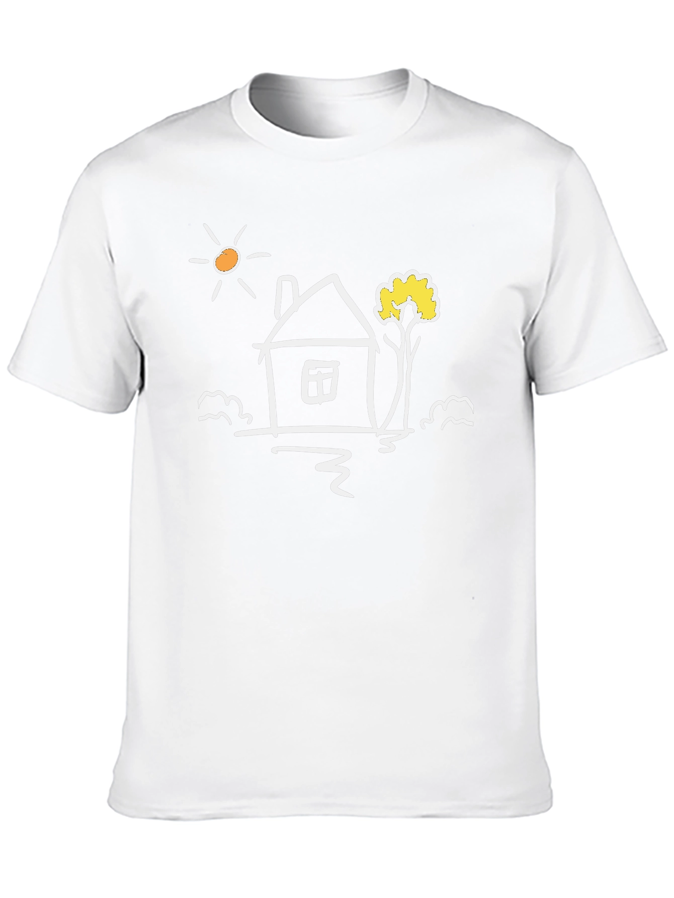 Black Cotton Tee with Whimsical House Graphic