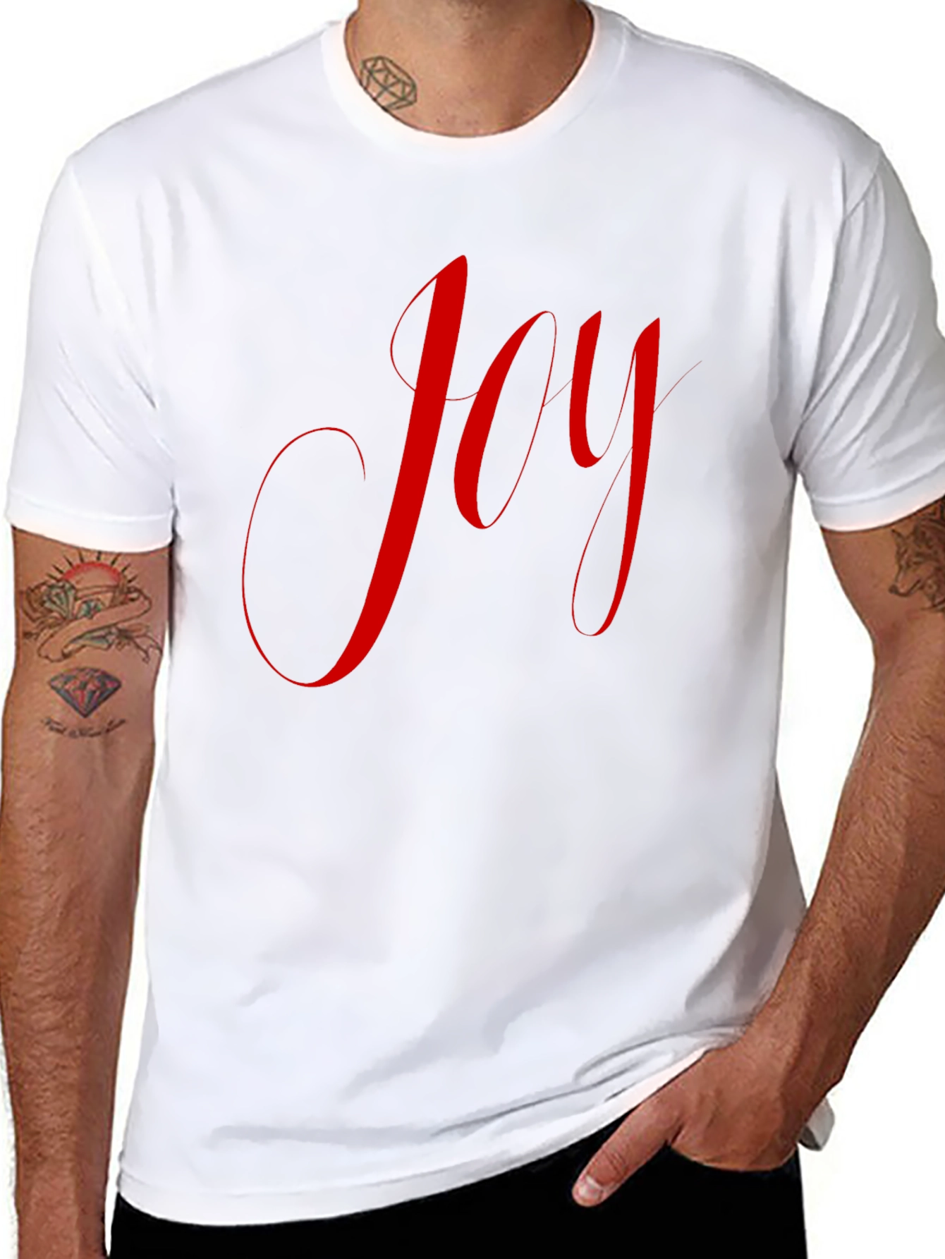 Joyful Red Script on Black T-Shirt