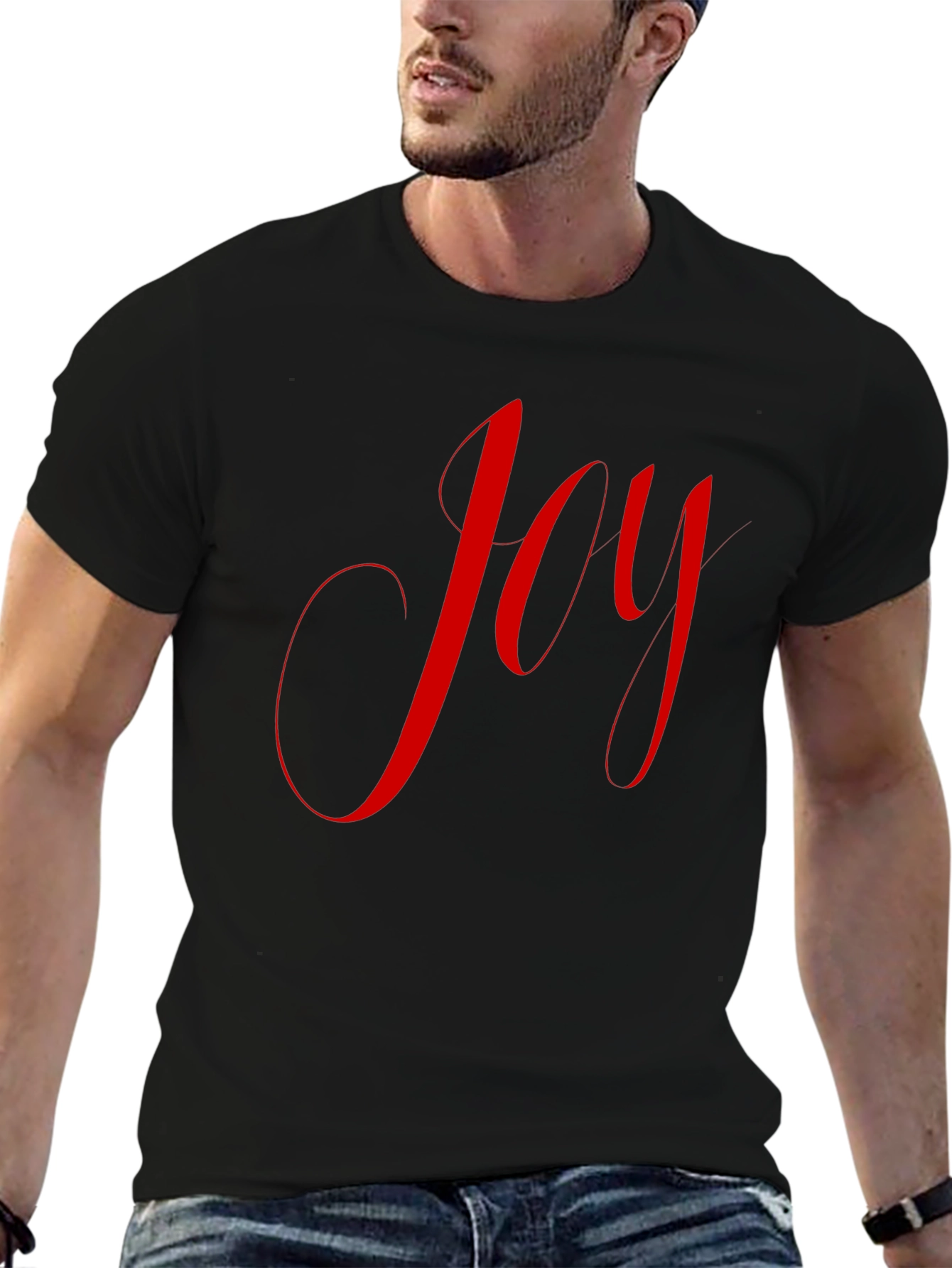 Joyful Red Script on Black T-Shirt
