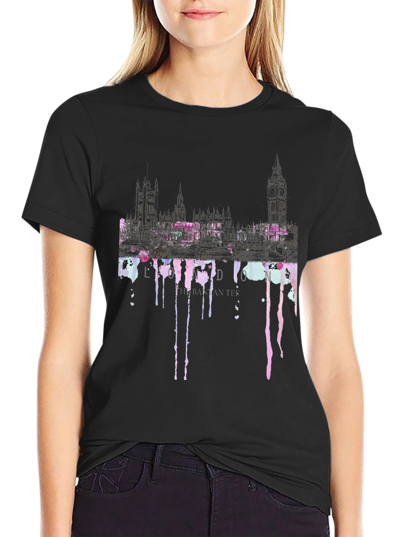London Skyline Dripping T-Shirt - Black