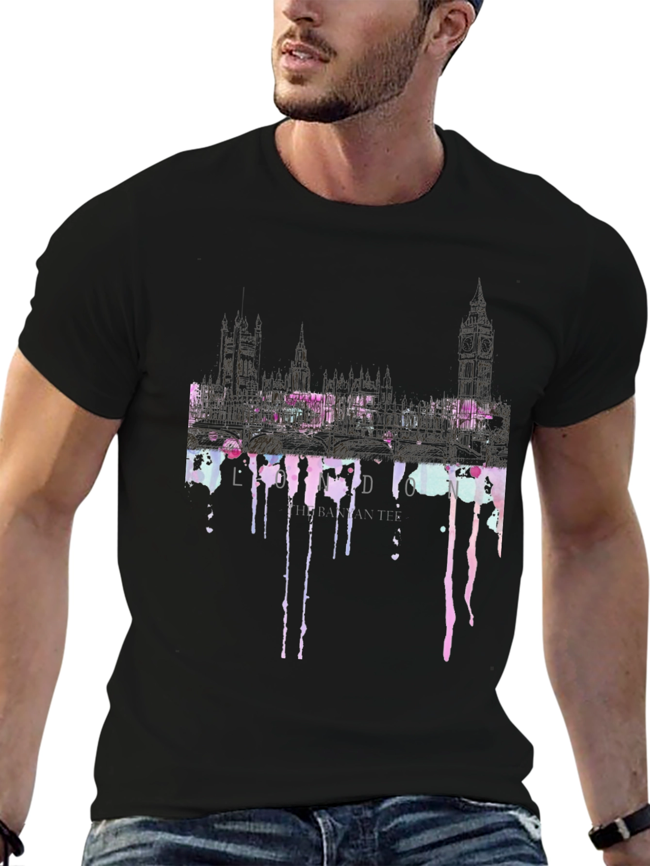 London Skyline Dripping T-Shirt - Black