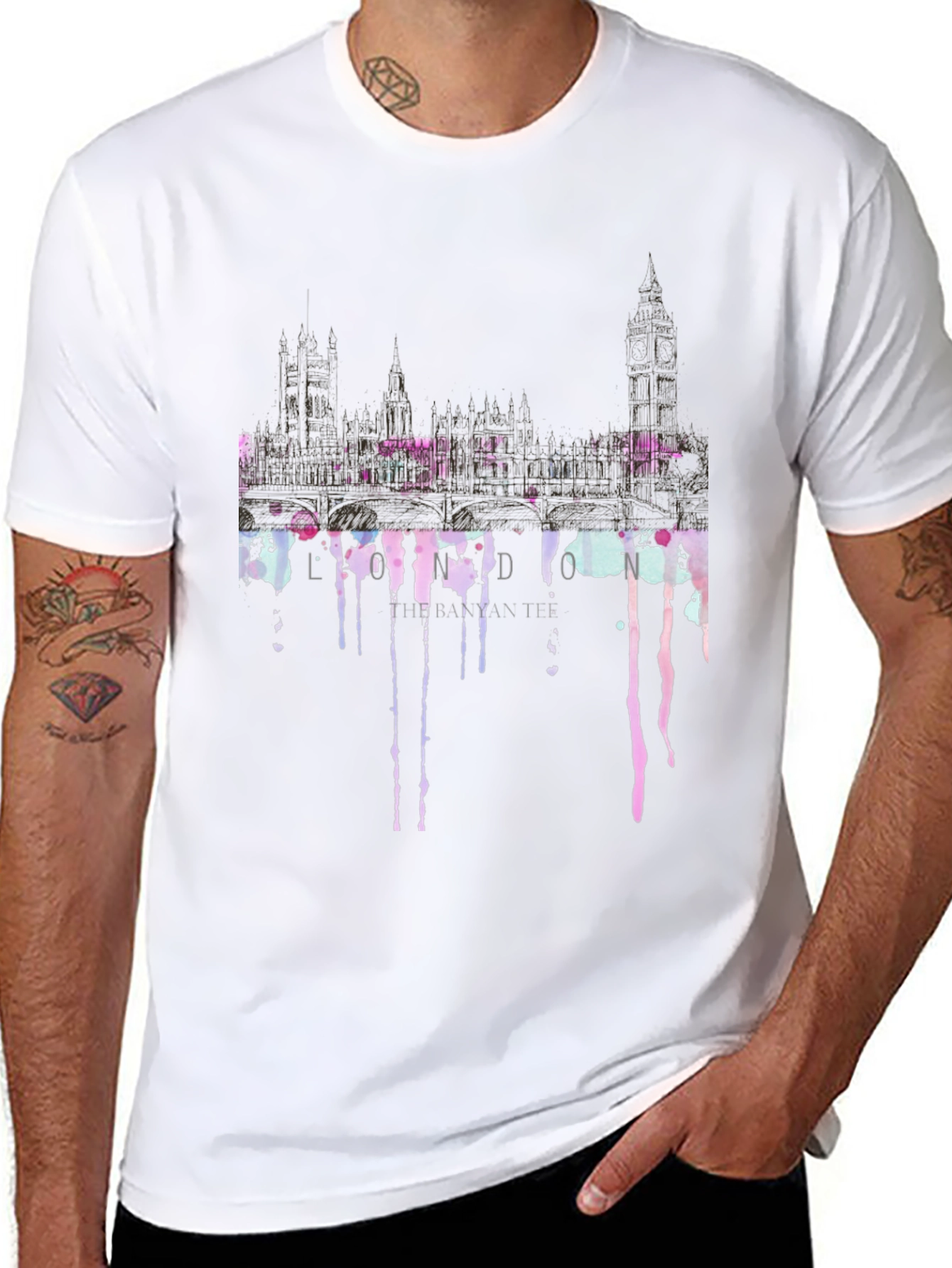 London Skyline Dripping T-Shirt - Black