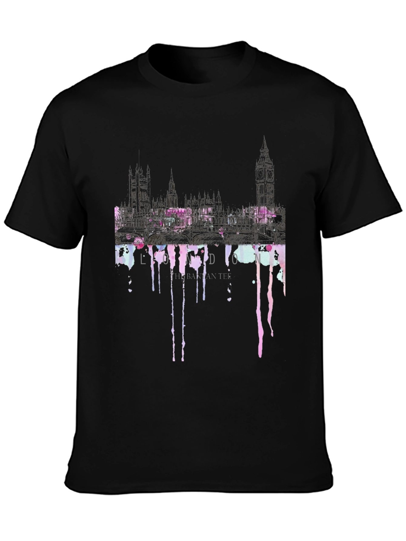 London Skyline Dripping T-Shirt - Black