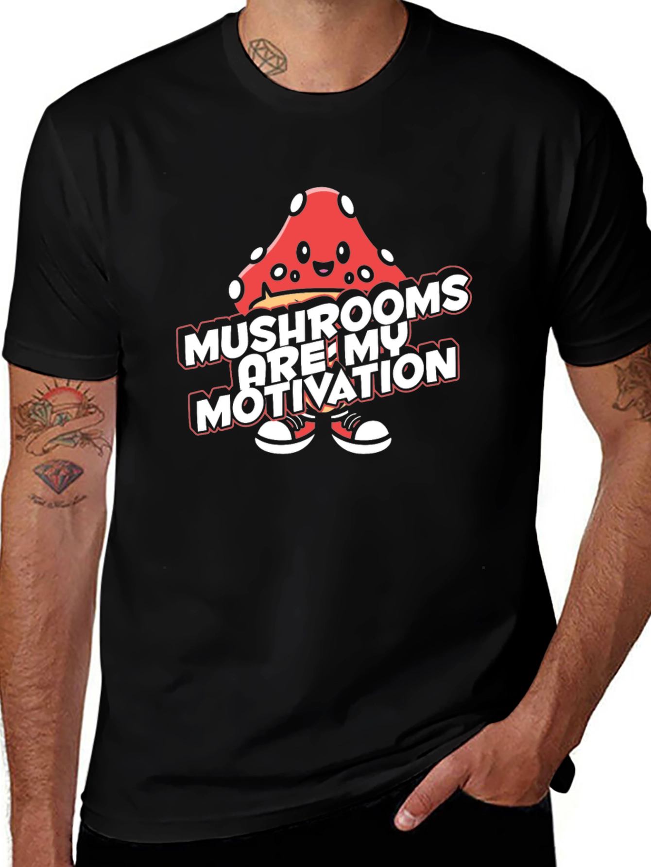 Mushroom Motivation Tee - Black Graphic T-Shirt