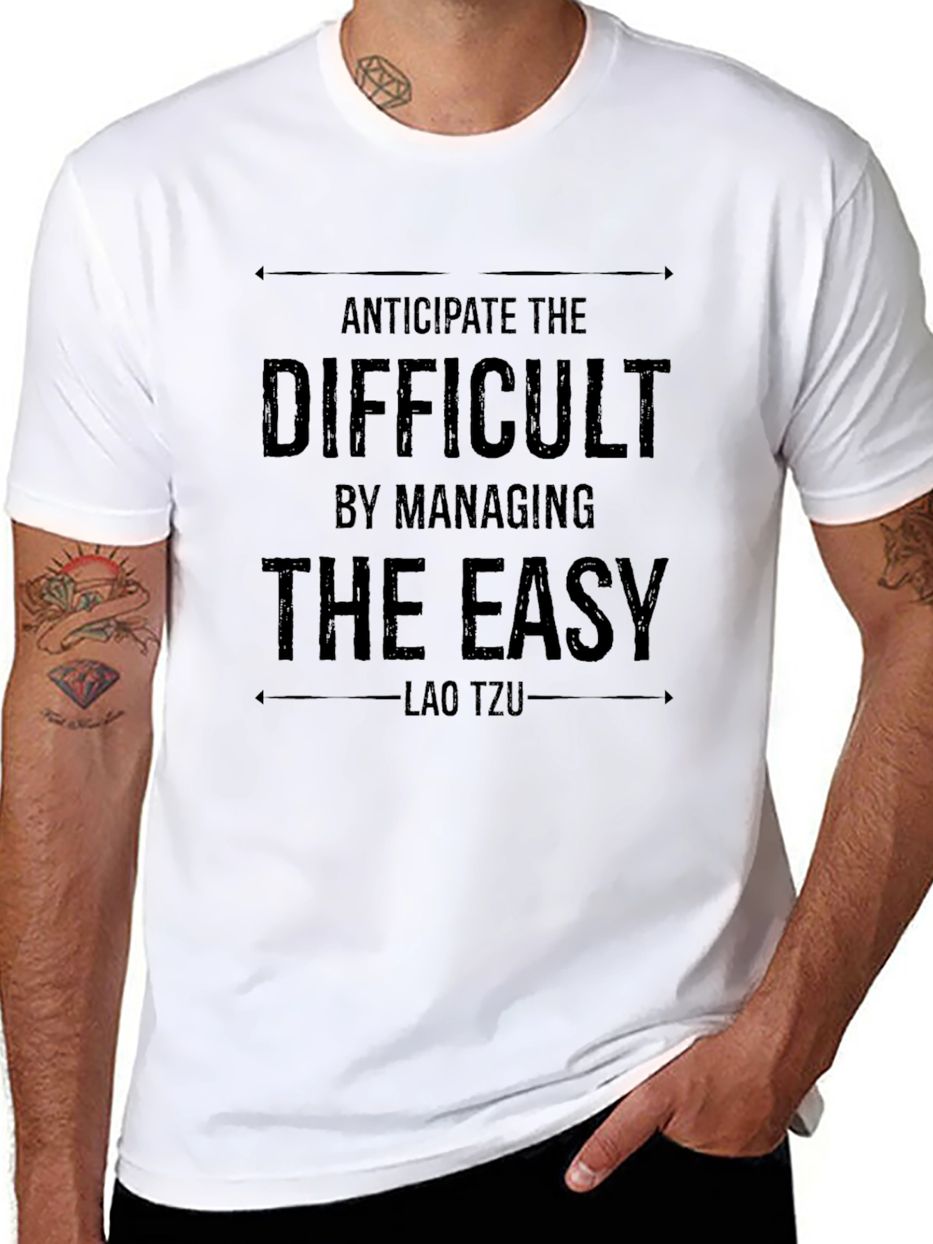 Lao Tzu Quote Black T-Shirt - Anticipate the Difficult