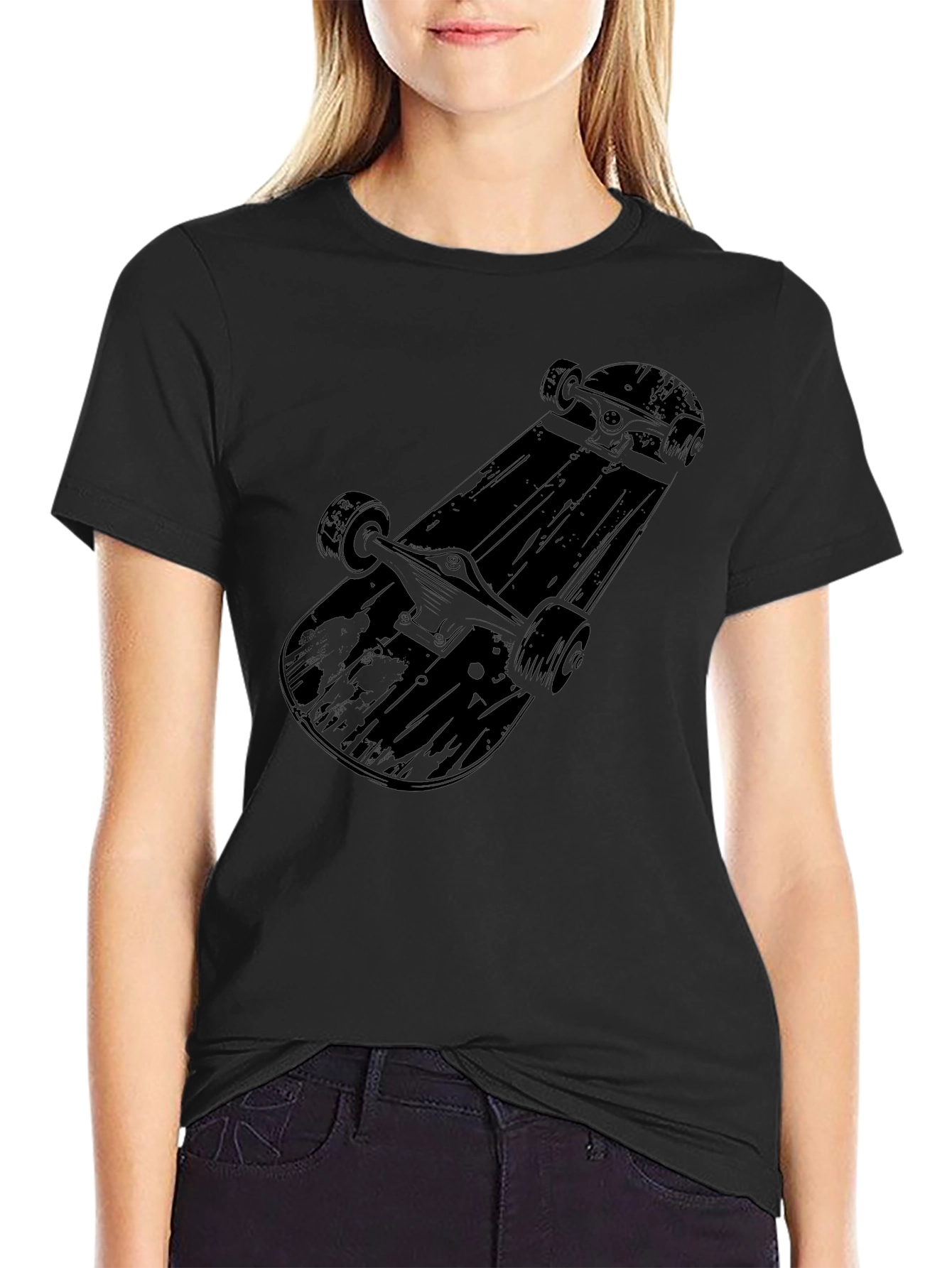 Skateboard Graphic Tee - Mens Black Cotton T-Shirt