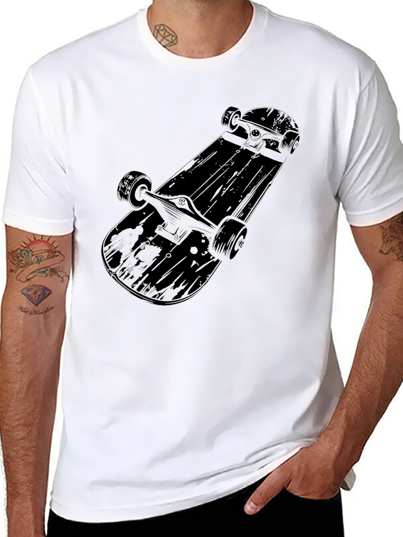 Skateboard Graphic Tee - Mens Black Cotton T-Shirt