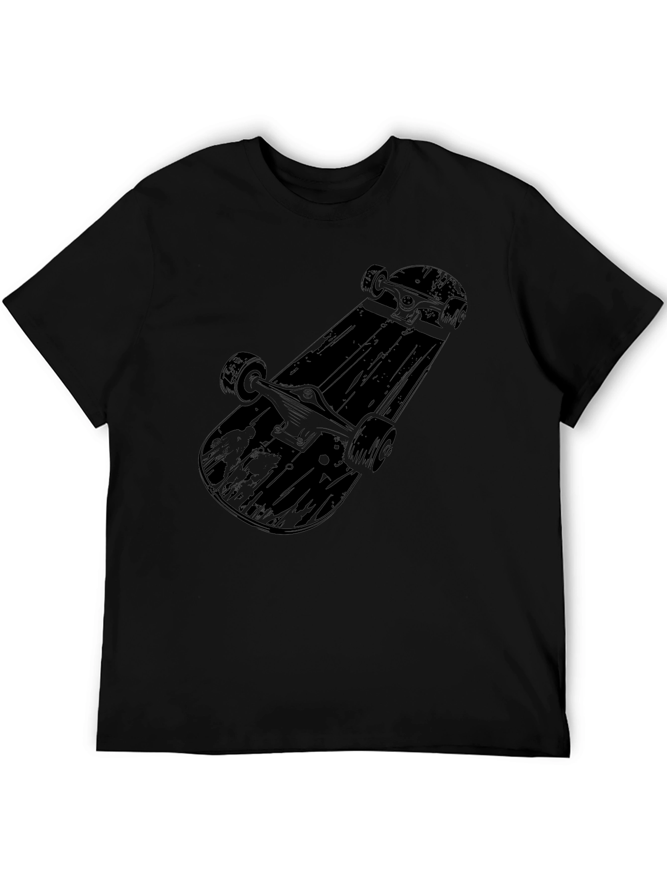 Skateboard Graphic Tee - Mens Black Cotton T-Shirt