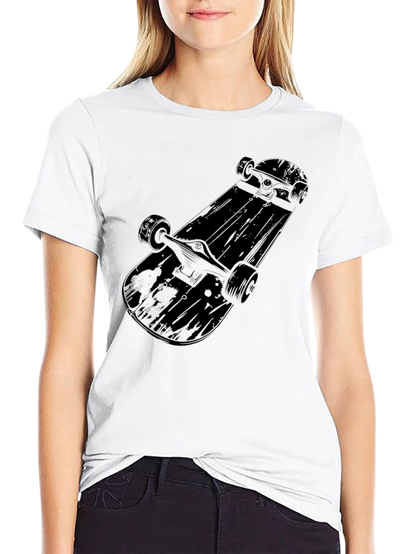 Skateboard Graphic Tee - Mens Black Cotton T-Shirt