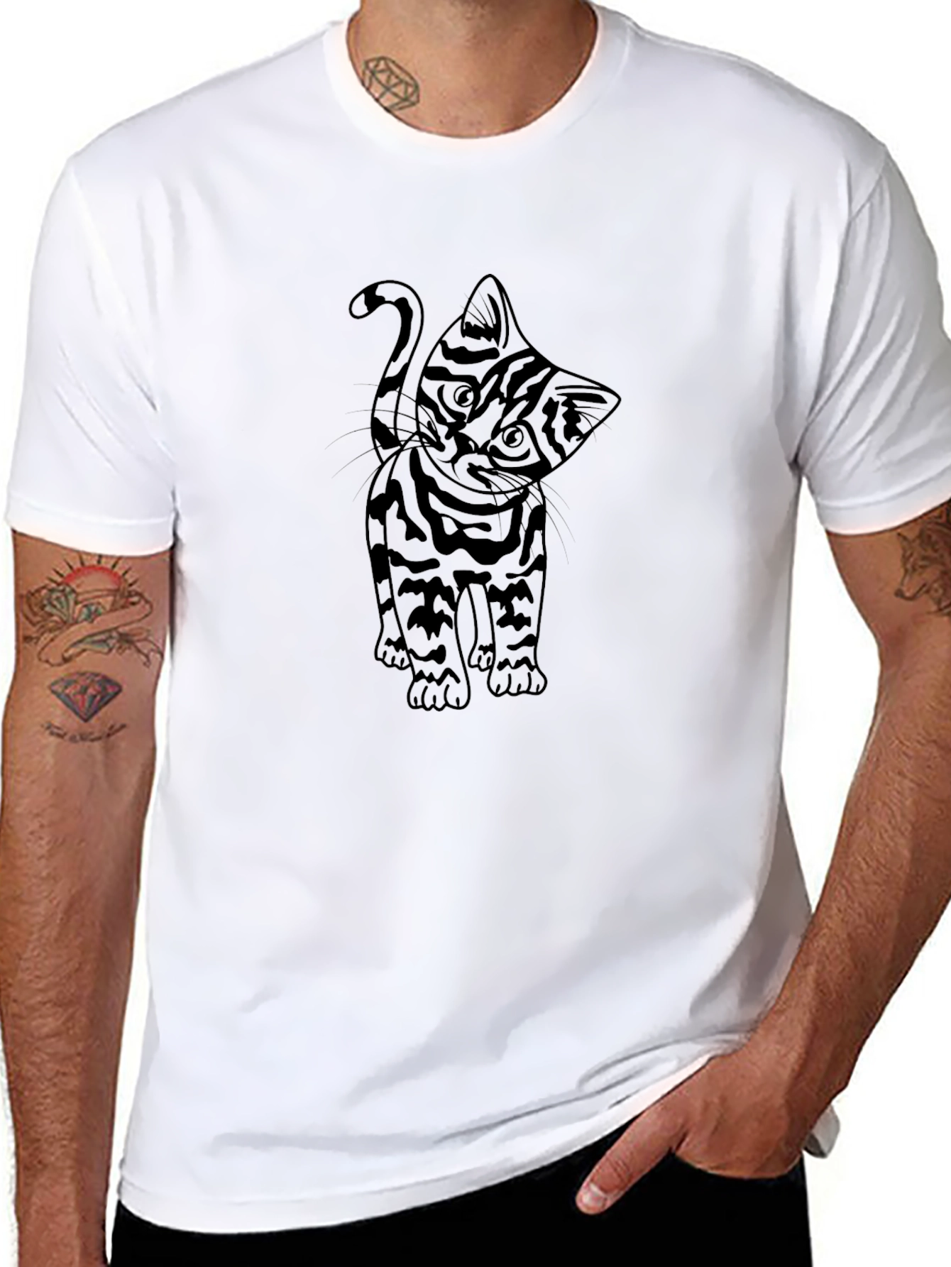 Black Cat Graphic Tee - Mens Crew Neck