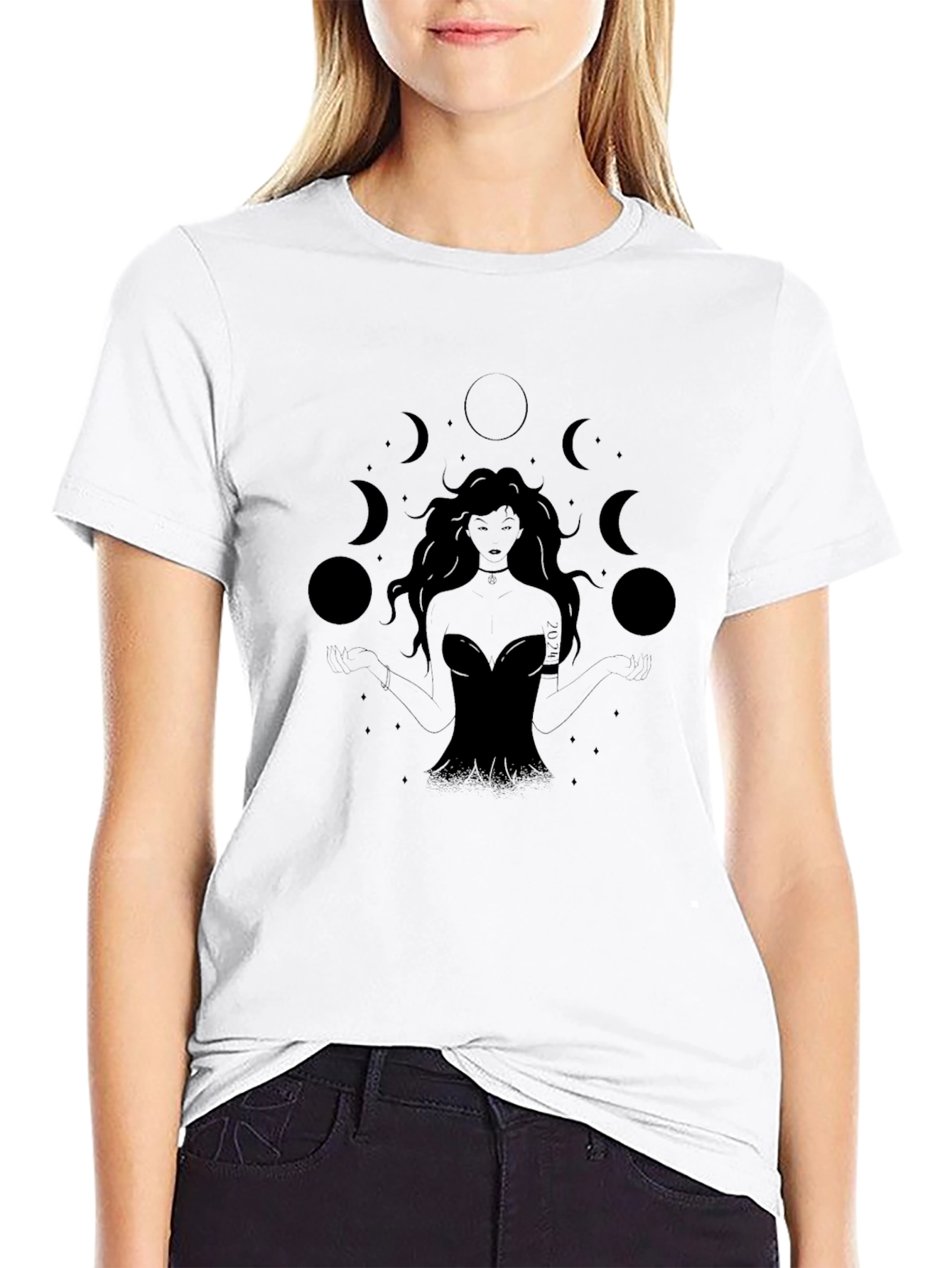 Mystic Moon Goddess Black T-Shirt