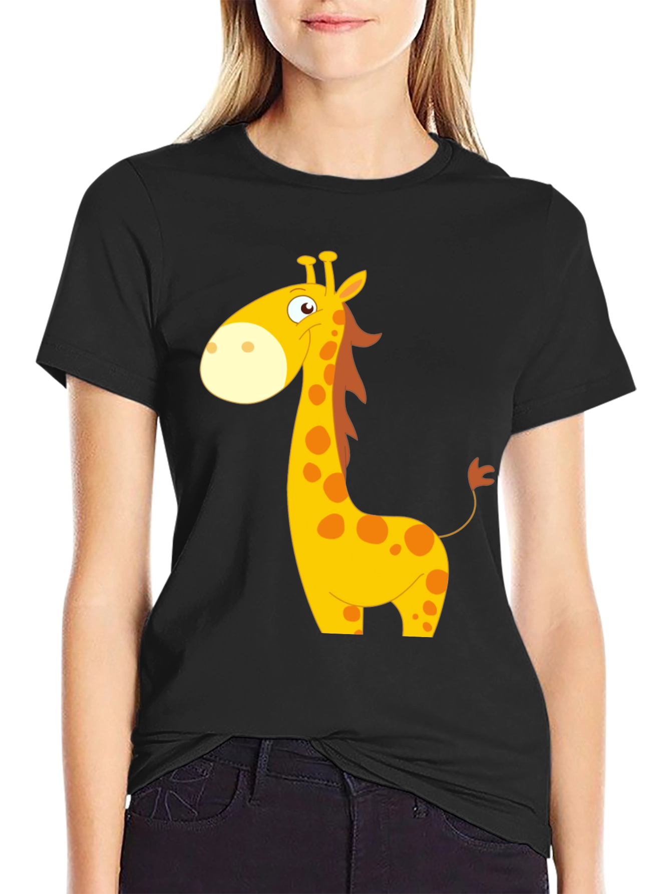 Cartoon Giraffe Black T-Shirt