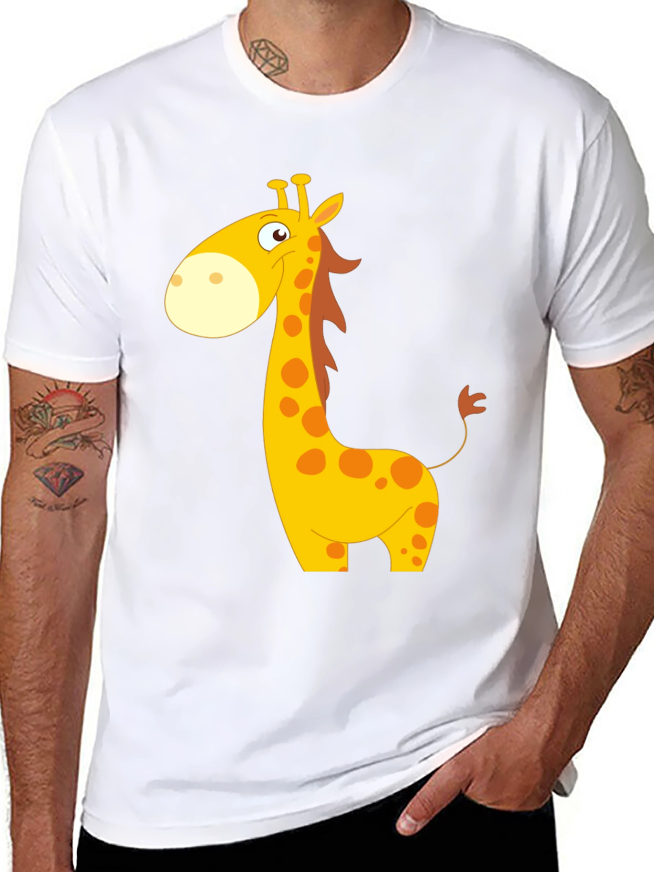 Cartoon Giraffe Black T-Shirt