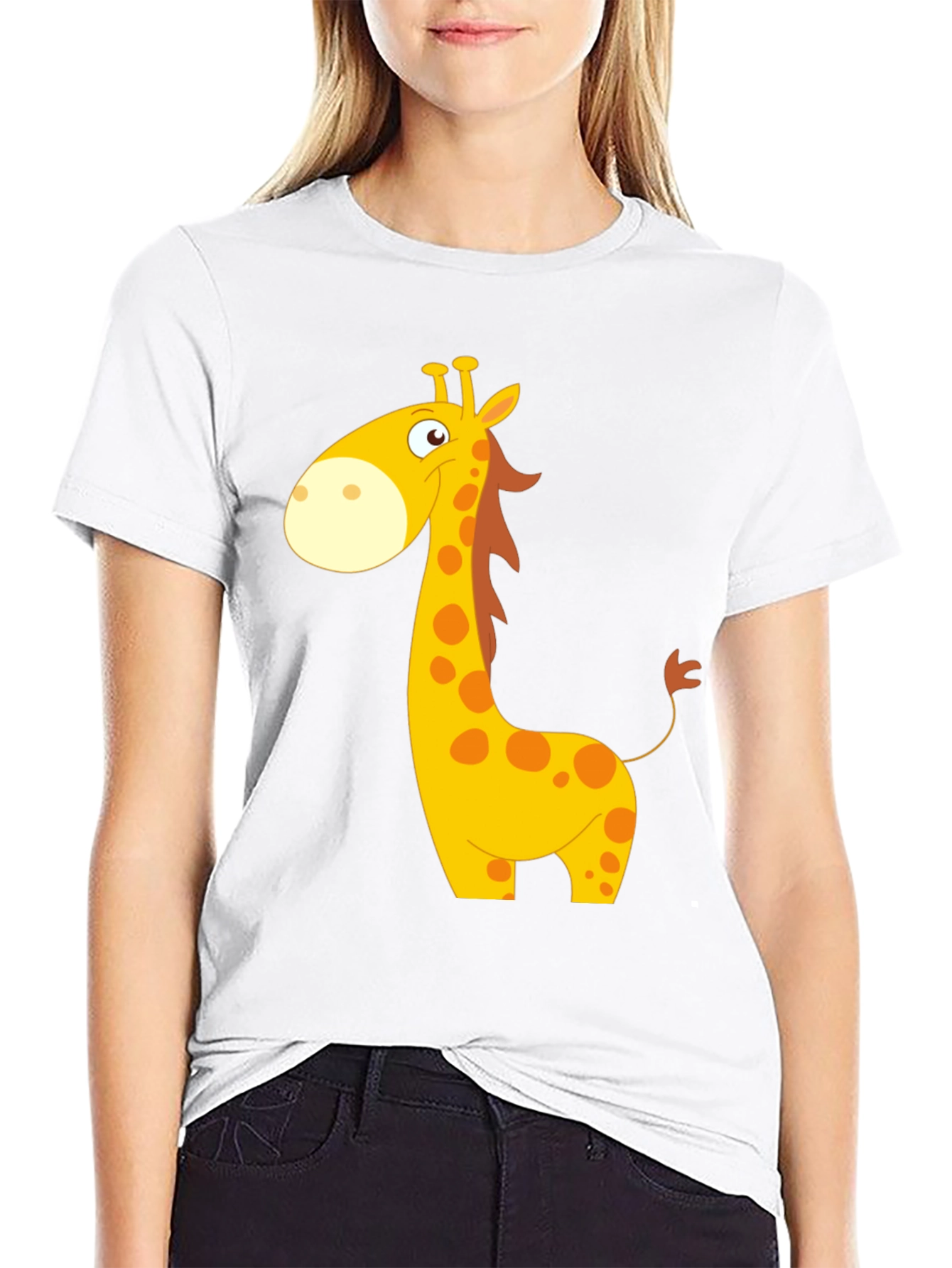 Cartoon Giraffe Black T-Shirt