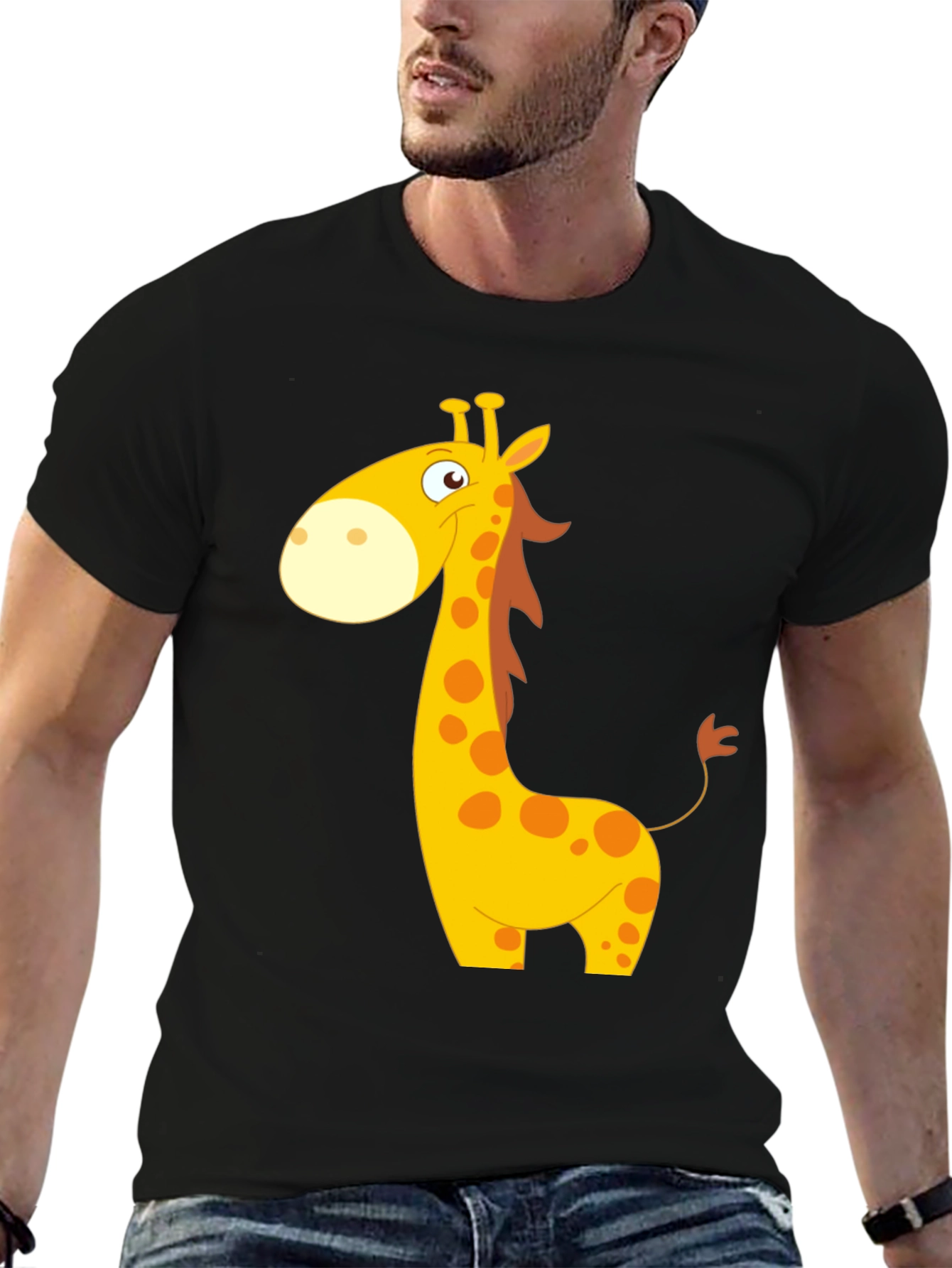 Cartoon Giraffe Black T-Shirt