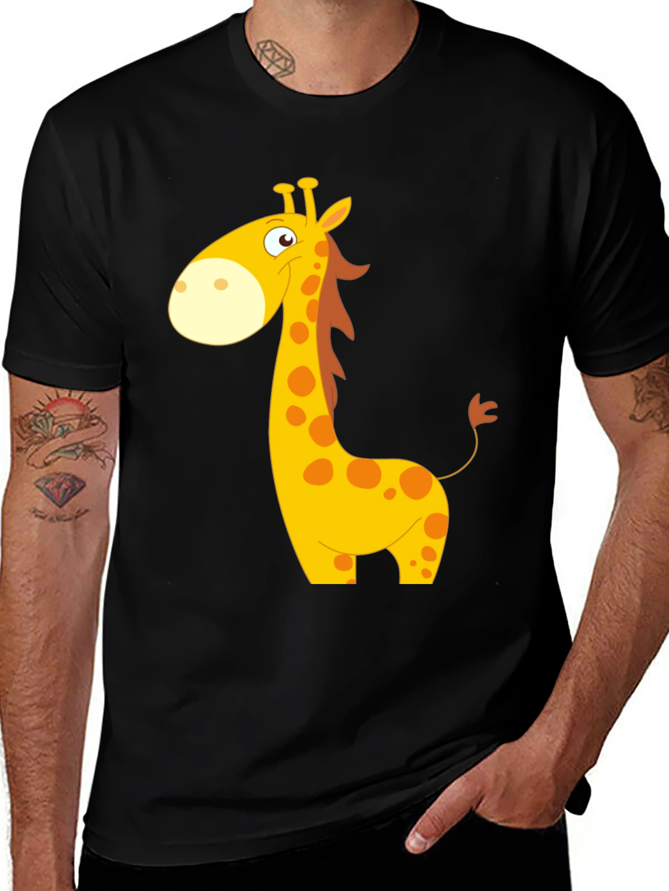 Cartoon Giraffe Black T-Shirt