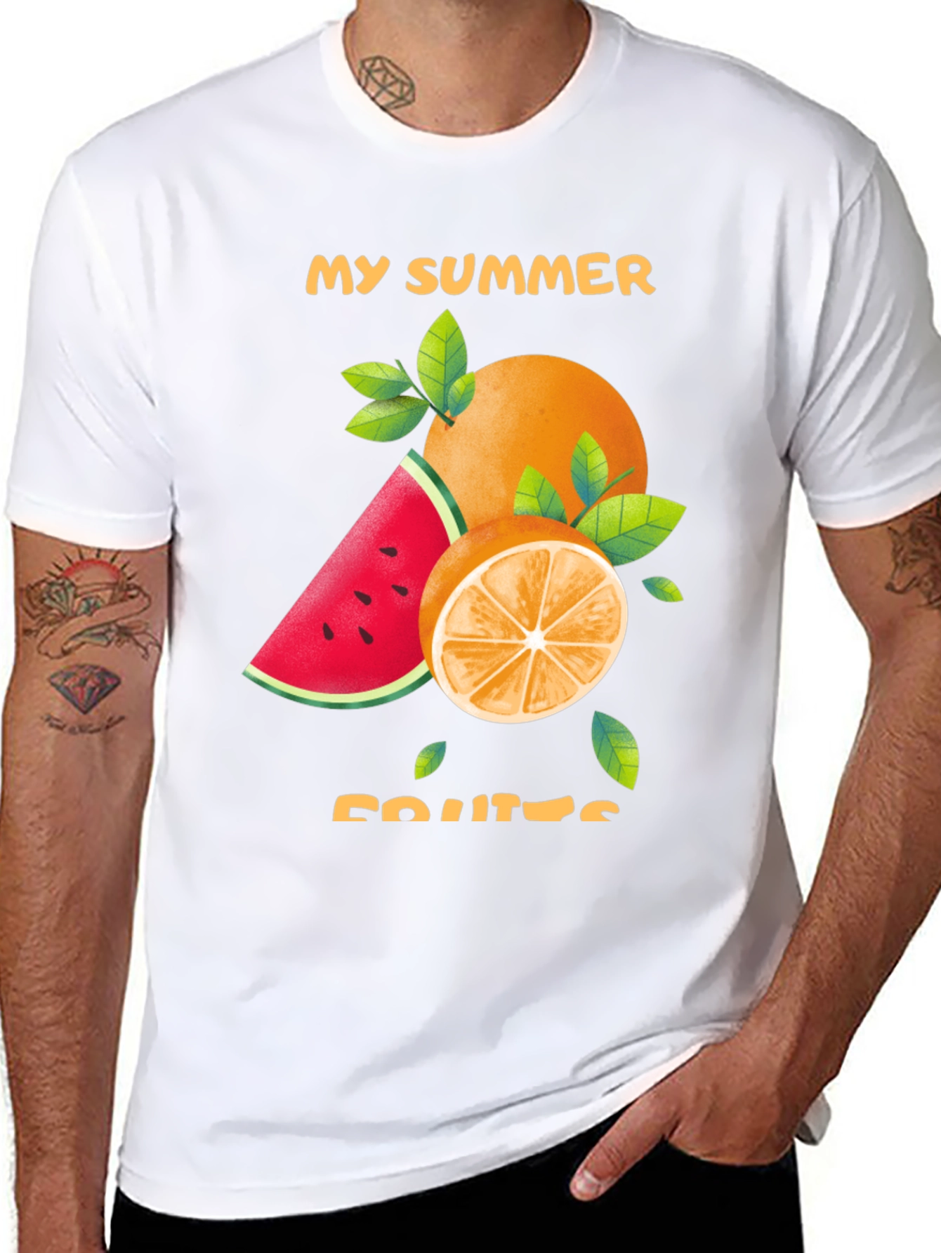Summer Fruits Graphic Tee - Stylish Black T-Shirt