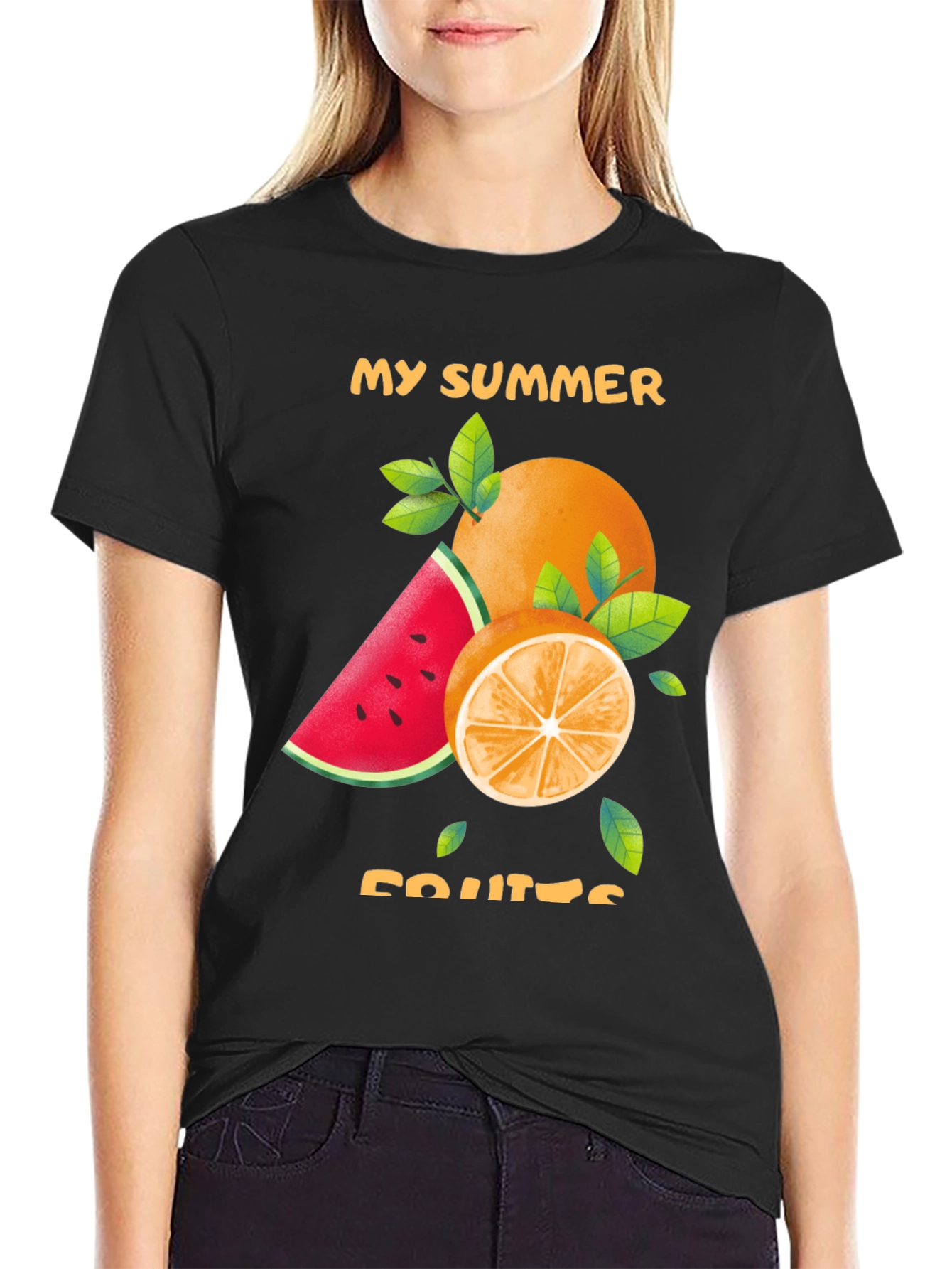 Summer Fruits Graphic Tee - Stylish Black T-Shirt
