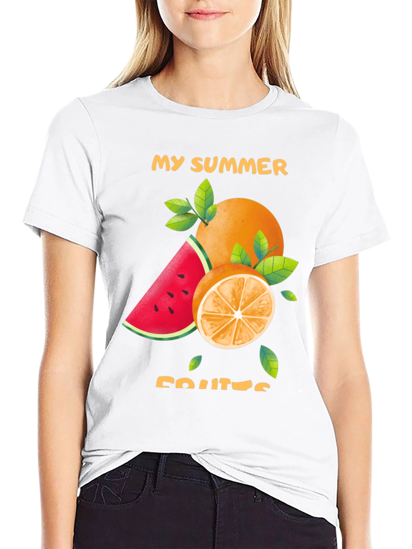Summer Fruits Graphic Tee - Stylish Black T-Shirt