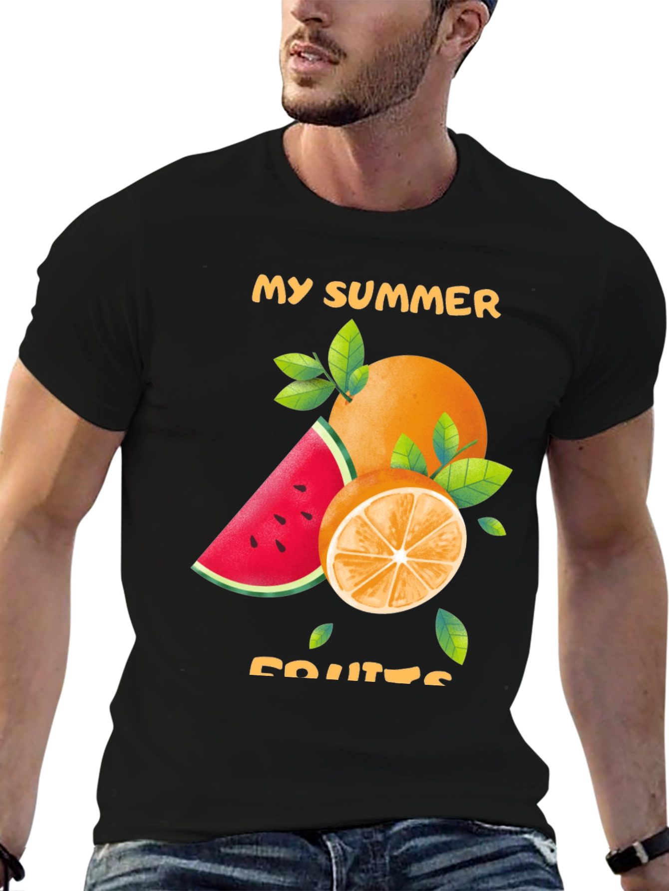 Summer Fruits Graphic Tee - Stylish Black T-Shirt